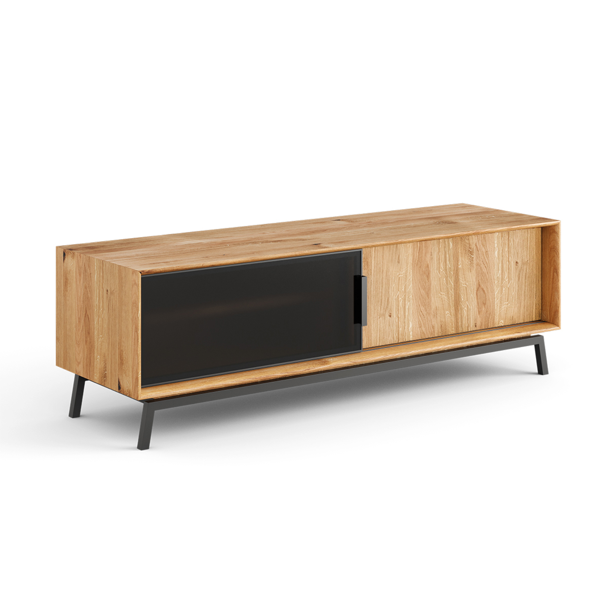 TV komoda Modern Loft 200x50 cm s steklom, material: masivni hrast