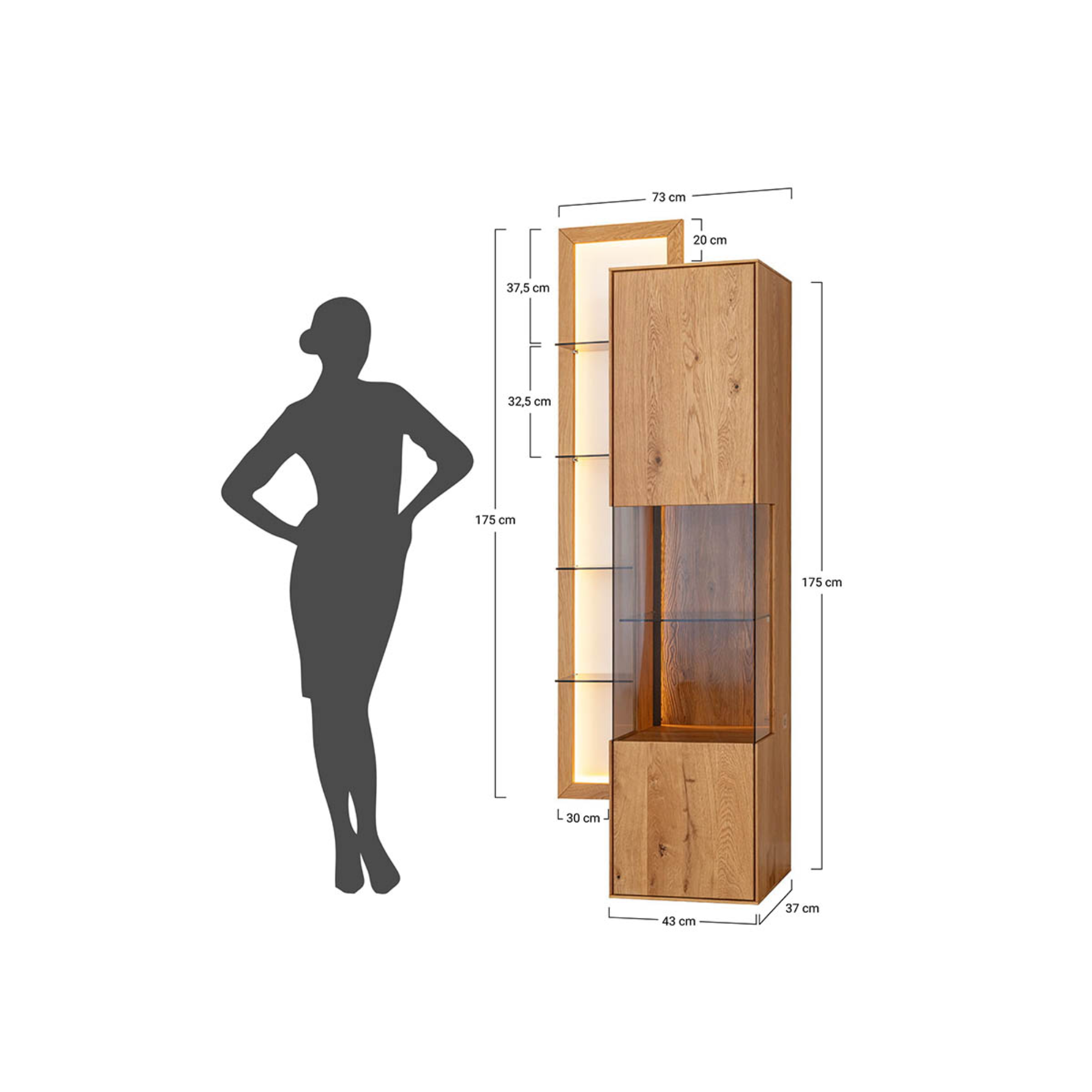Vitrina Collodi 73x195 cm, Material: Masivno hrastovo les