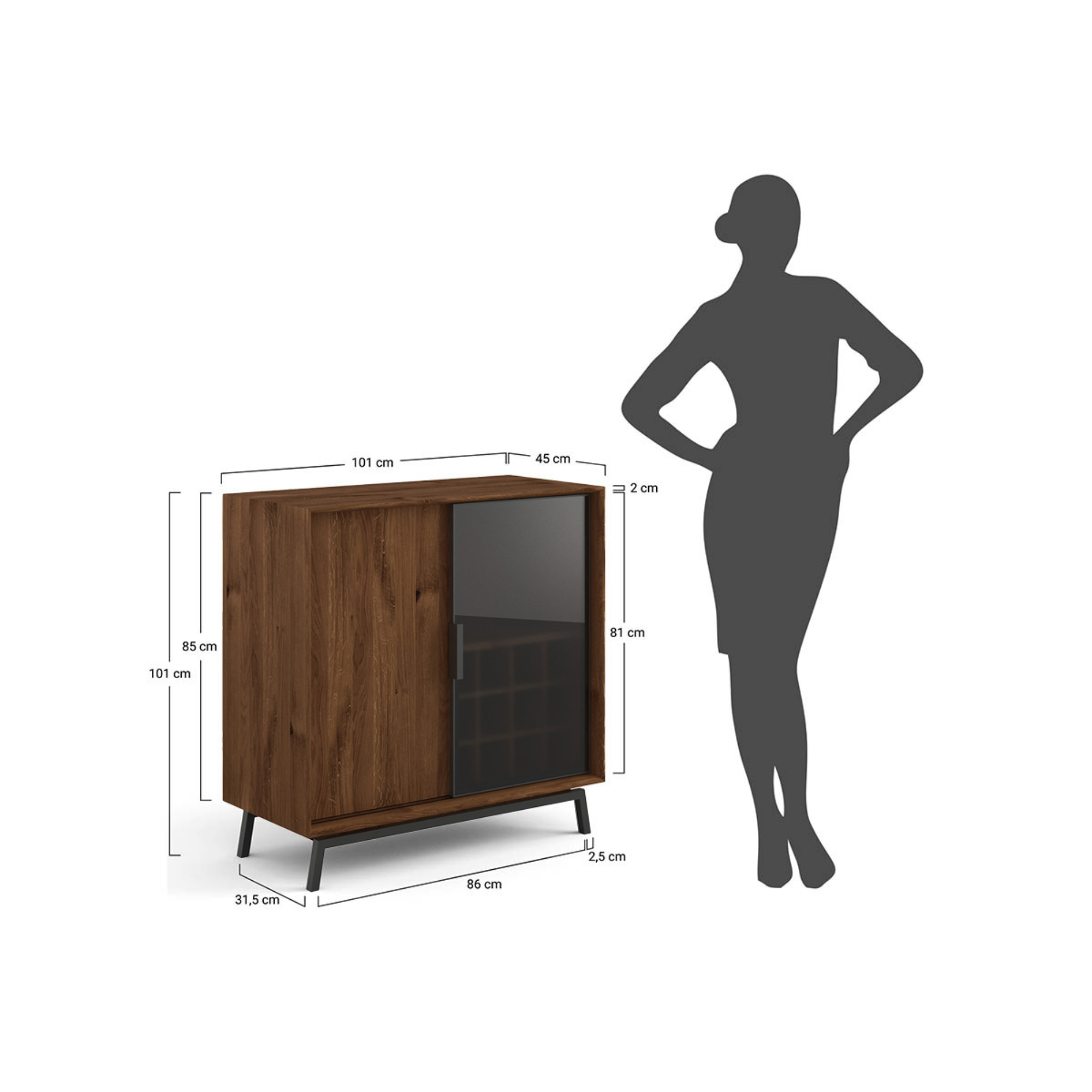 Komoda Modern Loft 101x45 cm s steklom, material: masivni hrast