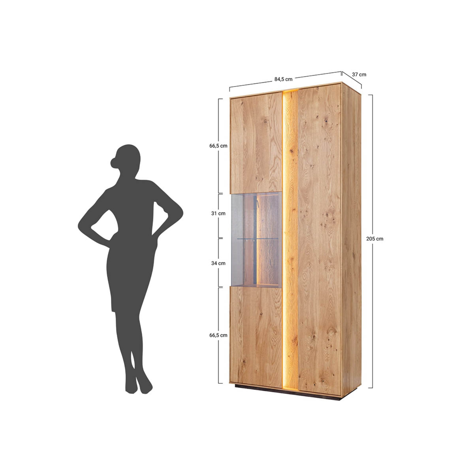 Vitrina Collodi 84,50x205 cm, Material: Masivno hrastovo les