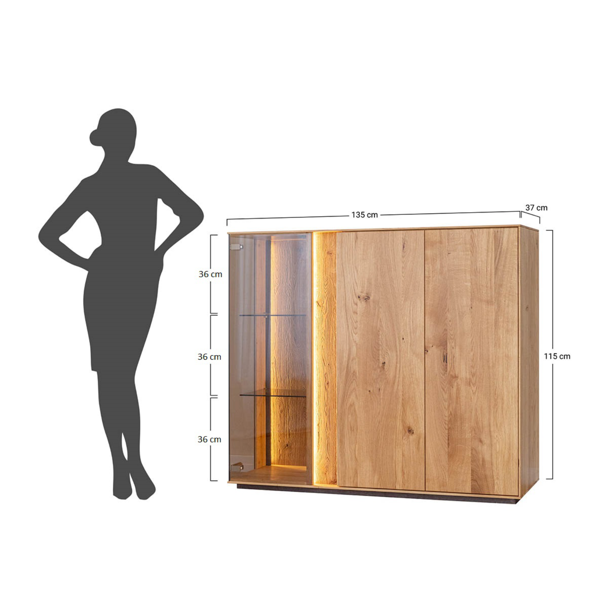 Vitrina Collodi 135x115 cm, Material: Masivno hrastovo les