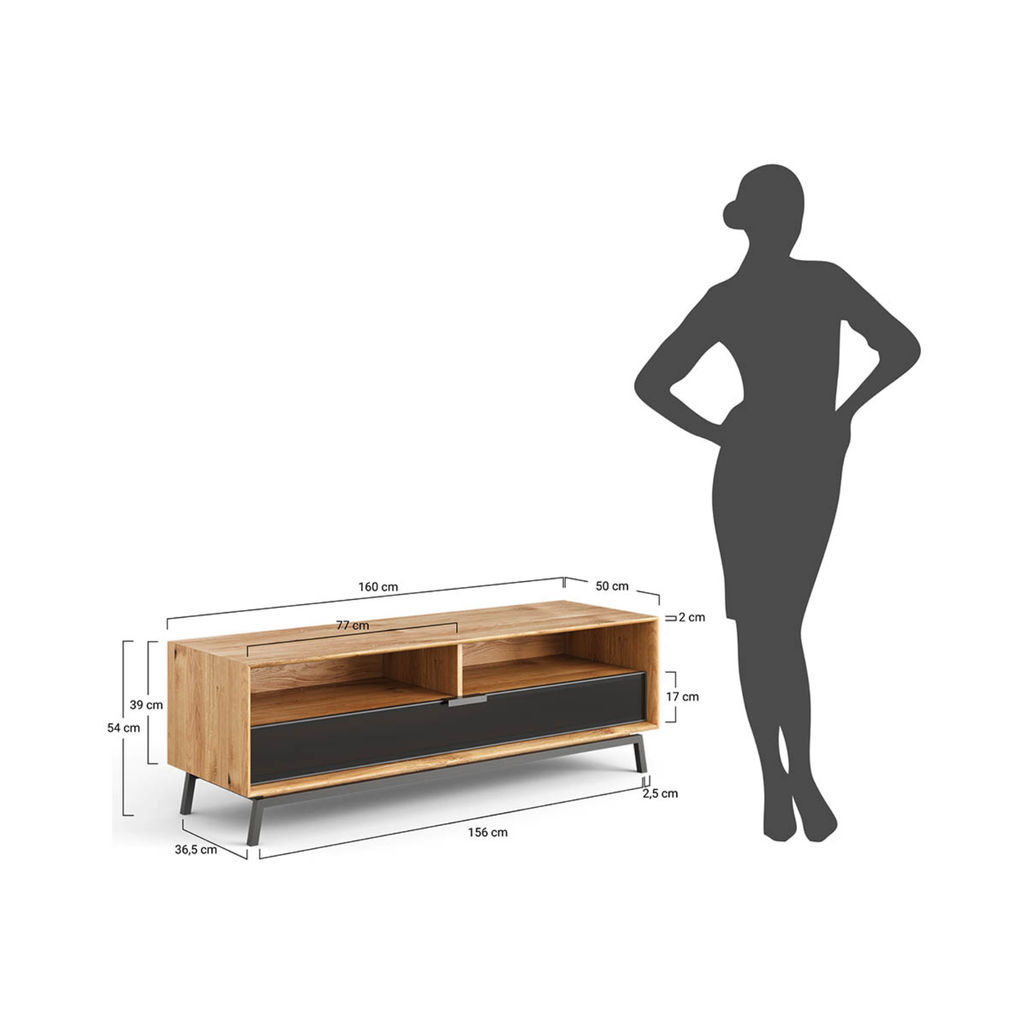 TV Komoda Modern Loft 160x50cm, Material: Masivno hrastovo les
