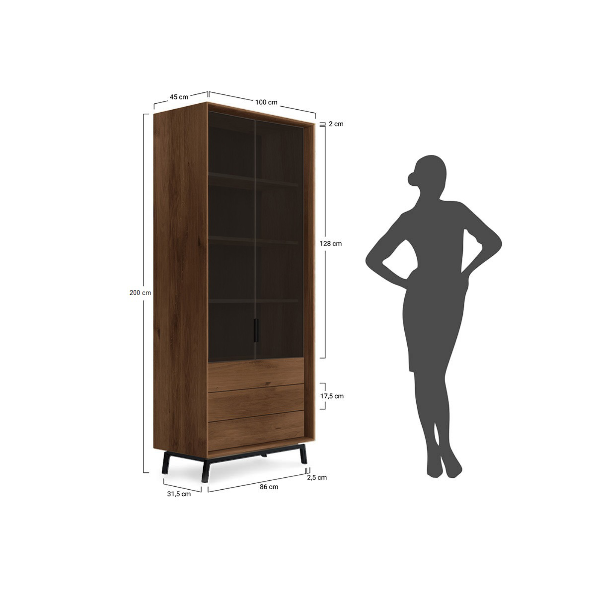 Vitrina Modern Loft 45x200 cm, Material: Masivni hrast