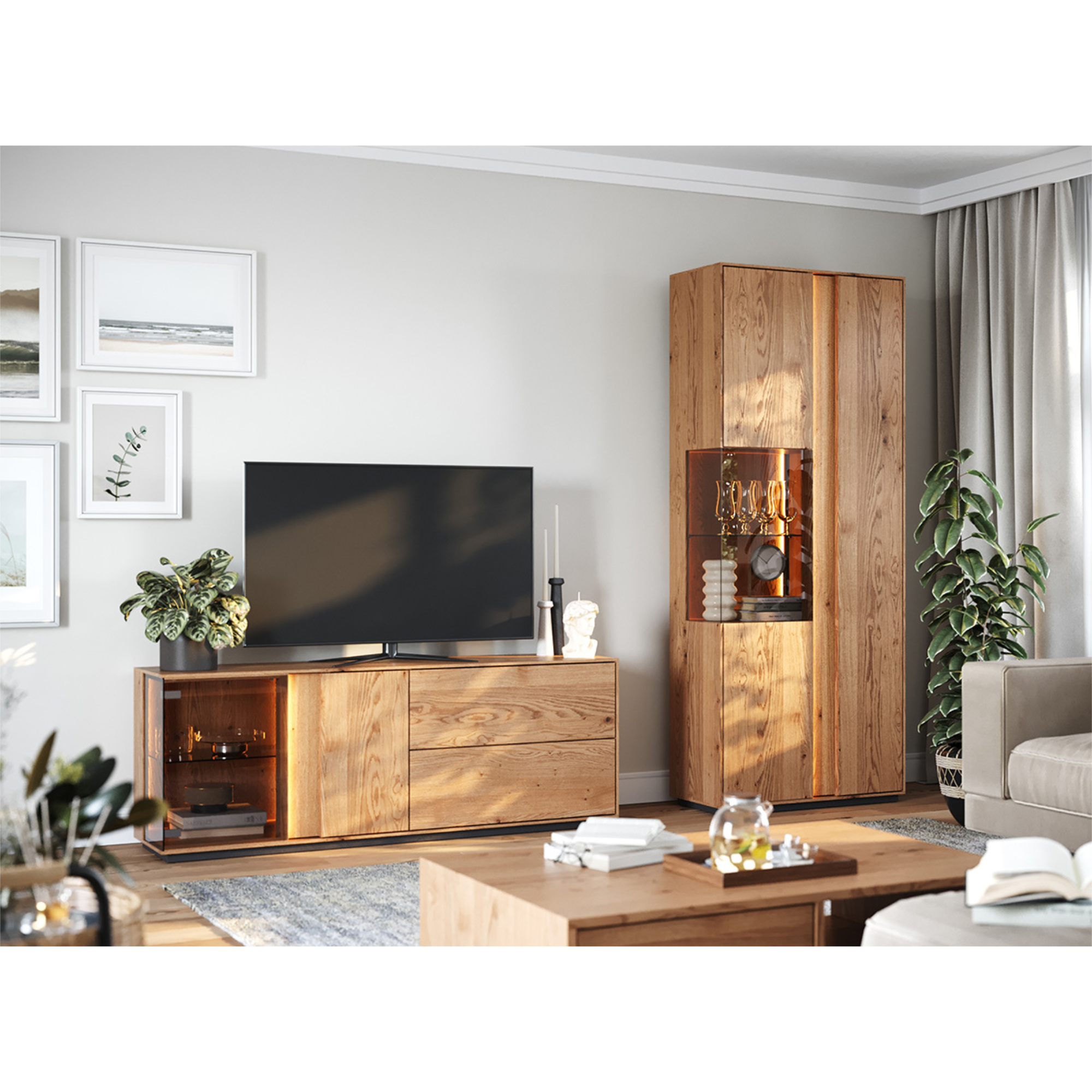 Vitrina Collodi 84,50x205 cm, Material: Masivno hrastovo les