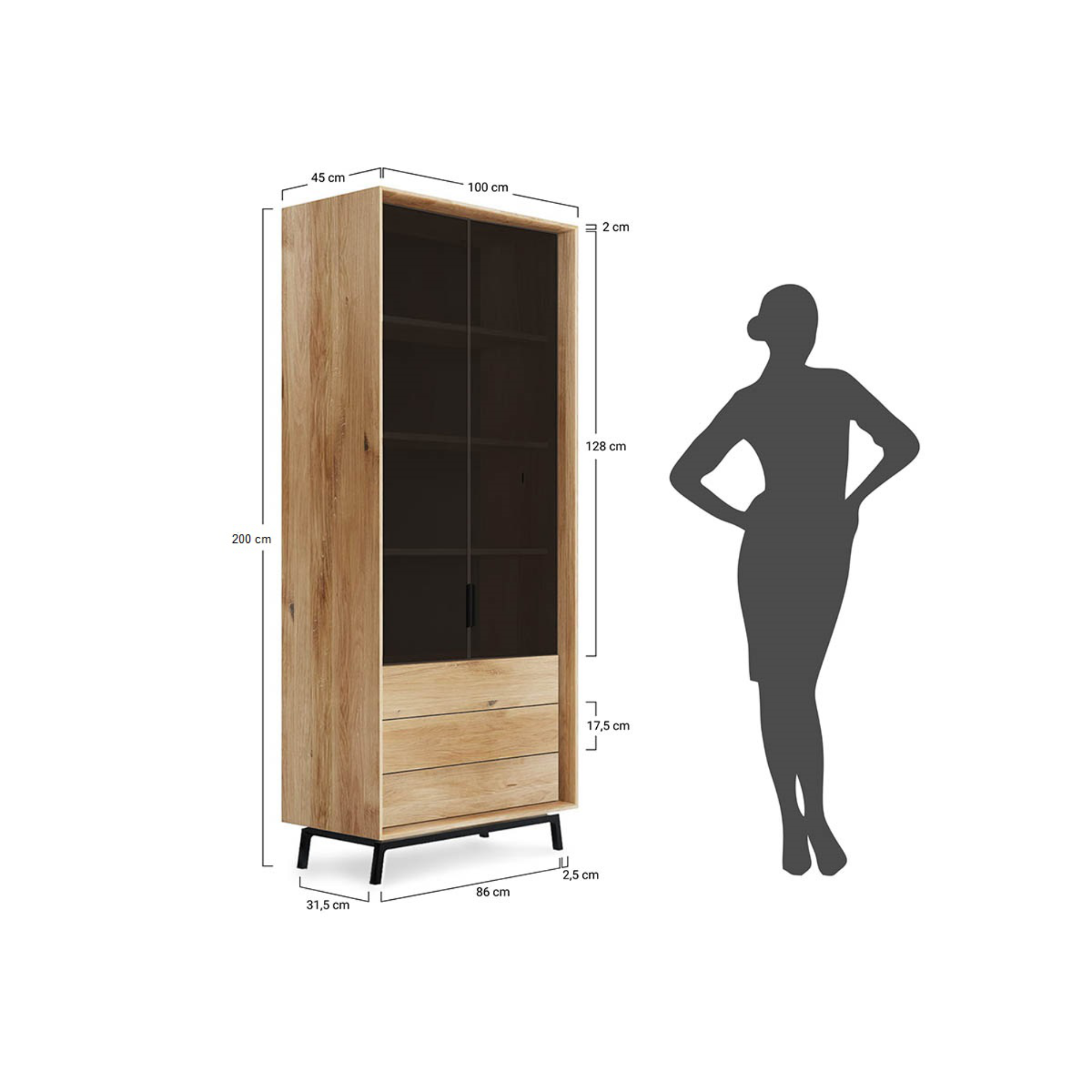 Vitrina Modern Loft 45x200 cm, Material: Masivni hrast