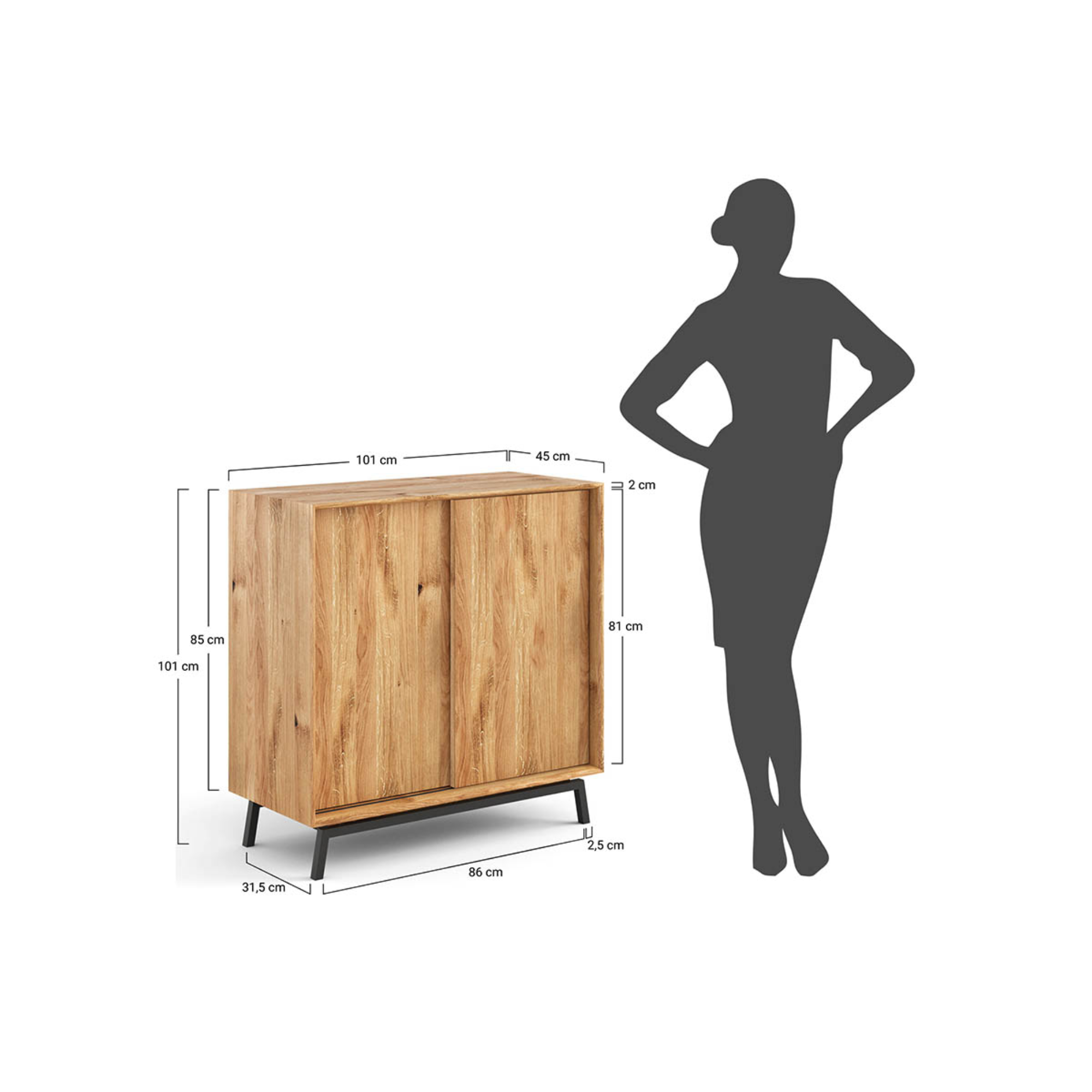 Komoda Modern Loft 101x45 cm, Material: Masivni hrast