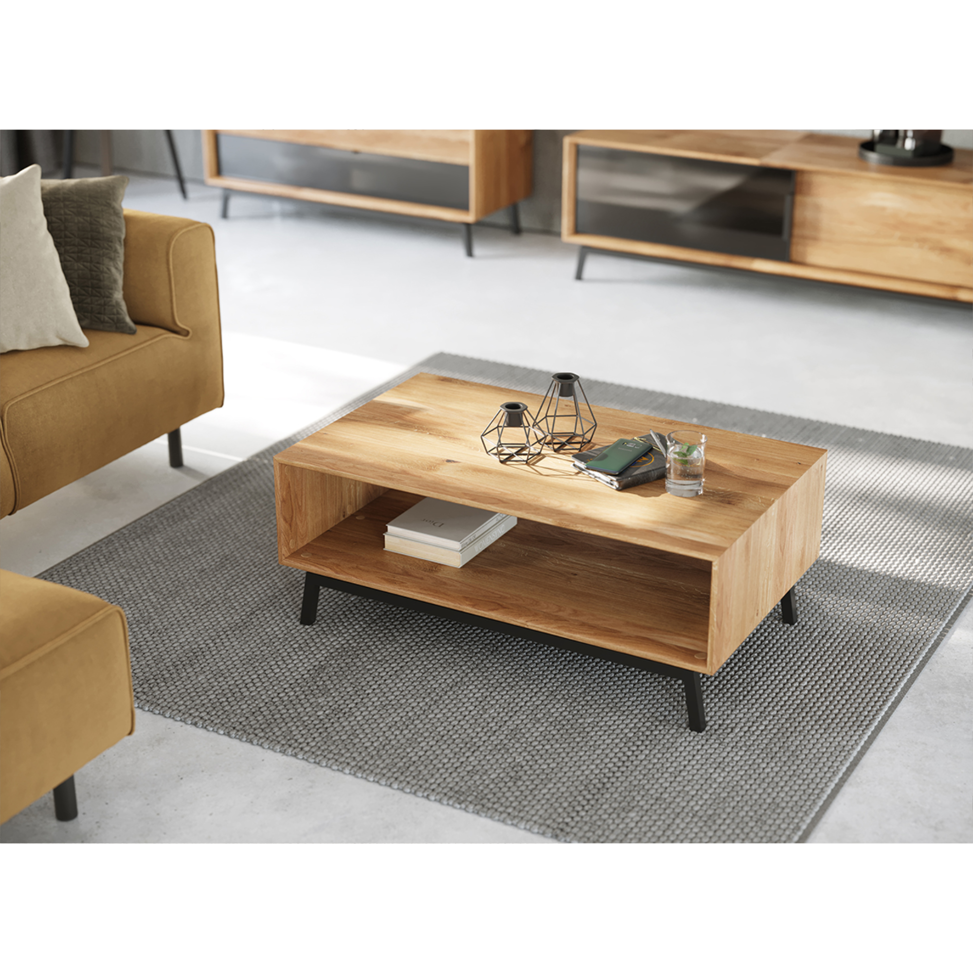 Klubska mizica Modern Loft 100,50x60 cm, Material: Masivni hrast