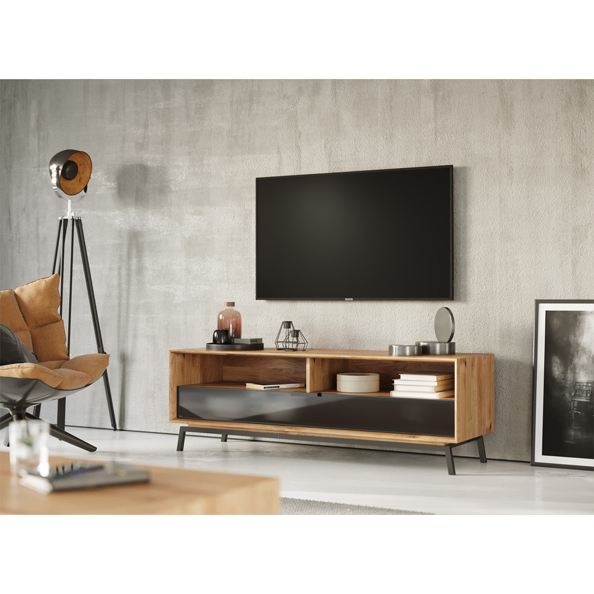 TV Komoda Modern Loft 160x50cm, Material: Masivno hrastovo les