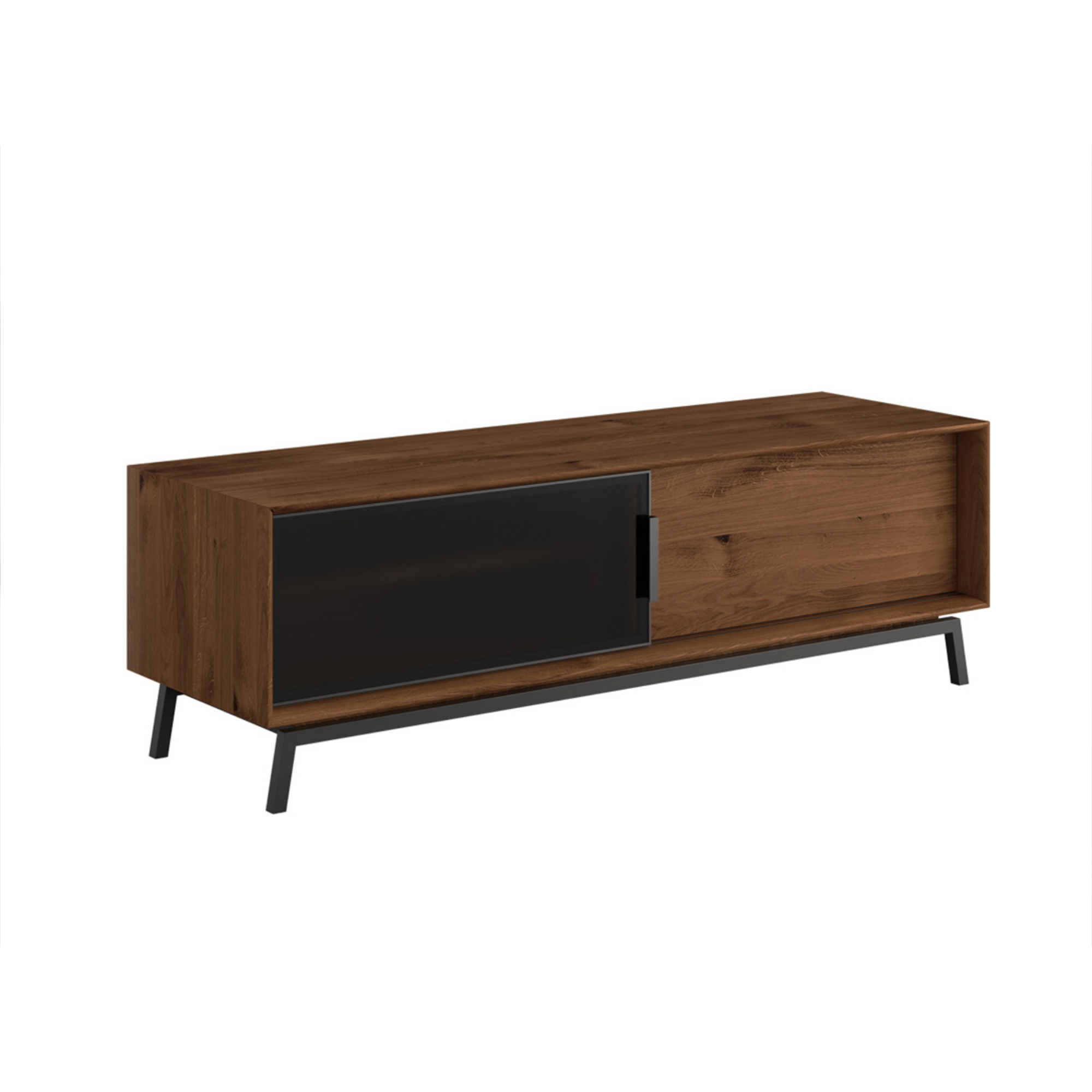 TV komoda Modern Loft 200x50 cm s steklom, material: masivni hrast