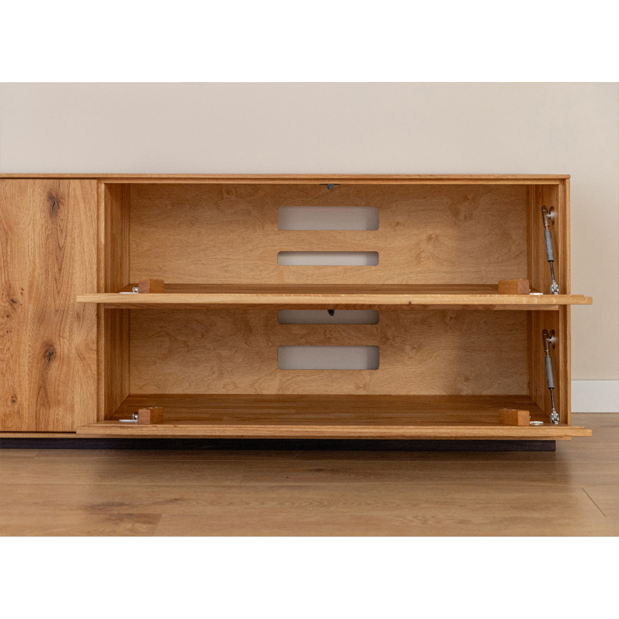 TV komoda Collodi s steklom, material: masivni hrast