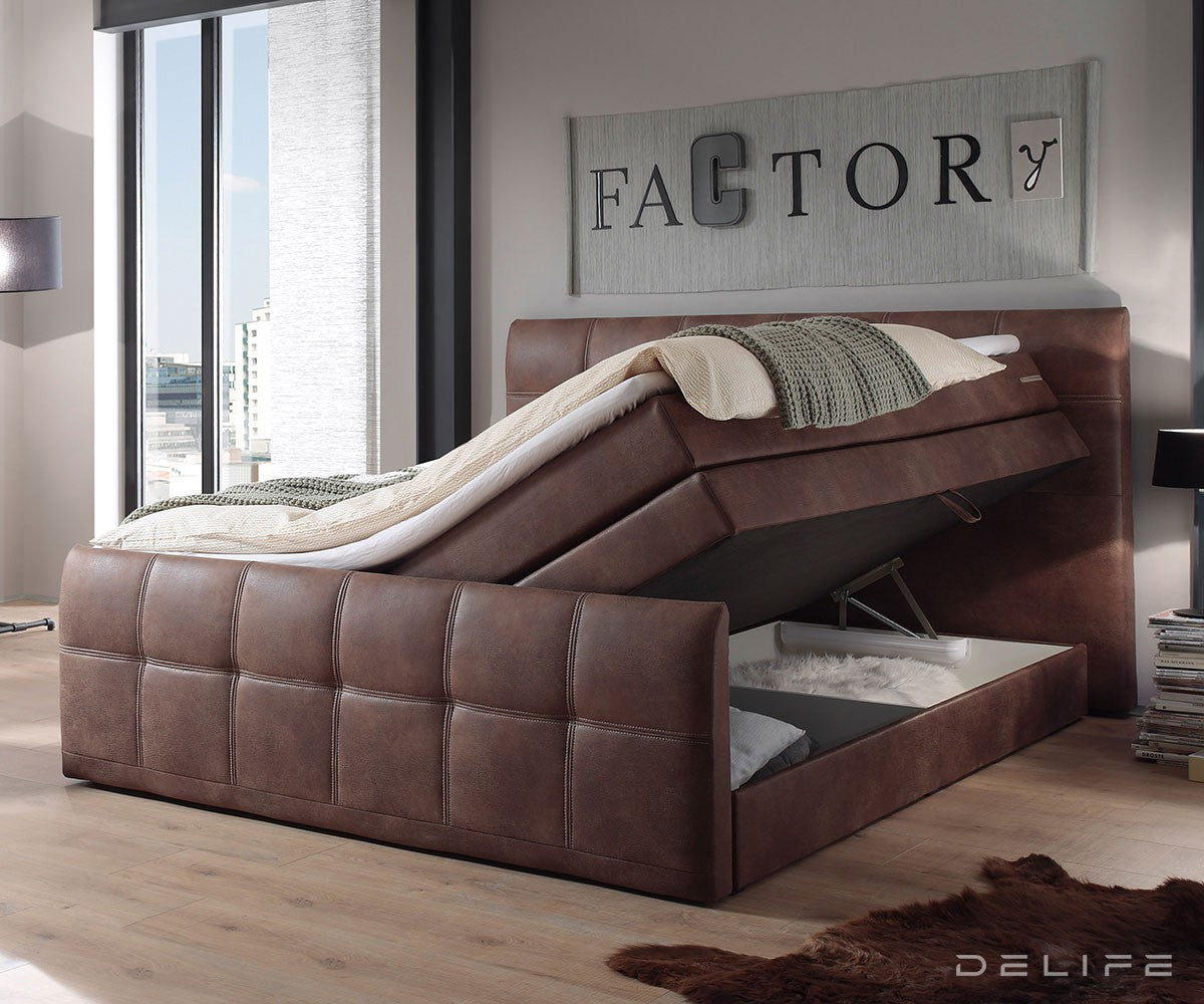 Postelja Amarillo z vzmetnim okvirjem in zabojem za shranjevanje - Kvadratna prešita - Mikrofibra