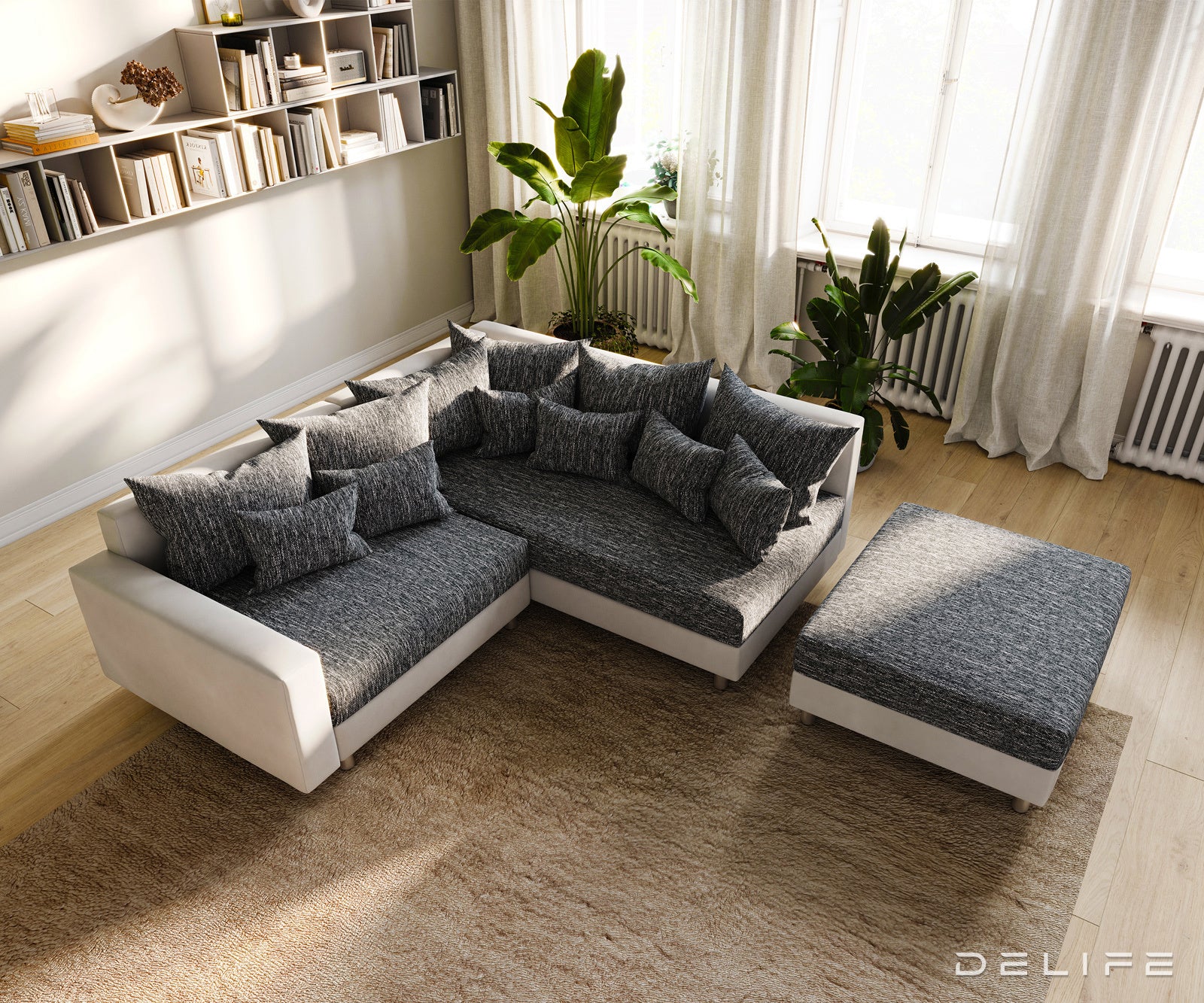 Kutna garnitura Clovis 215x185cm, Materijal: Strukturirana tkanina/Umjetna koža