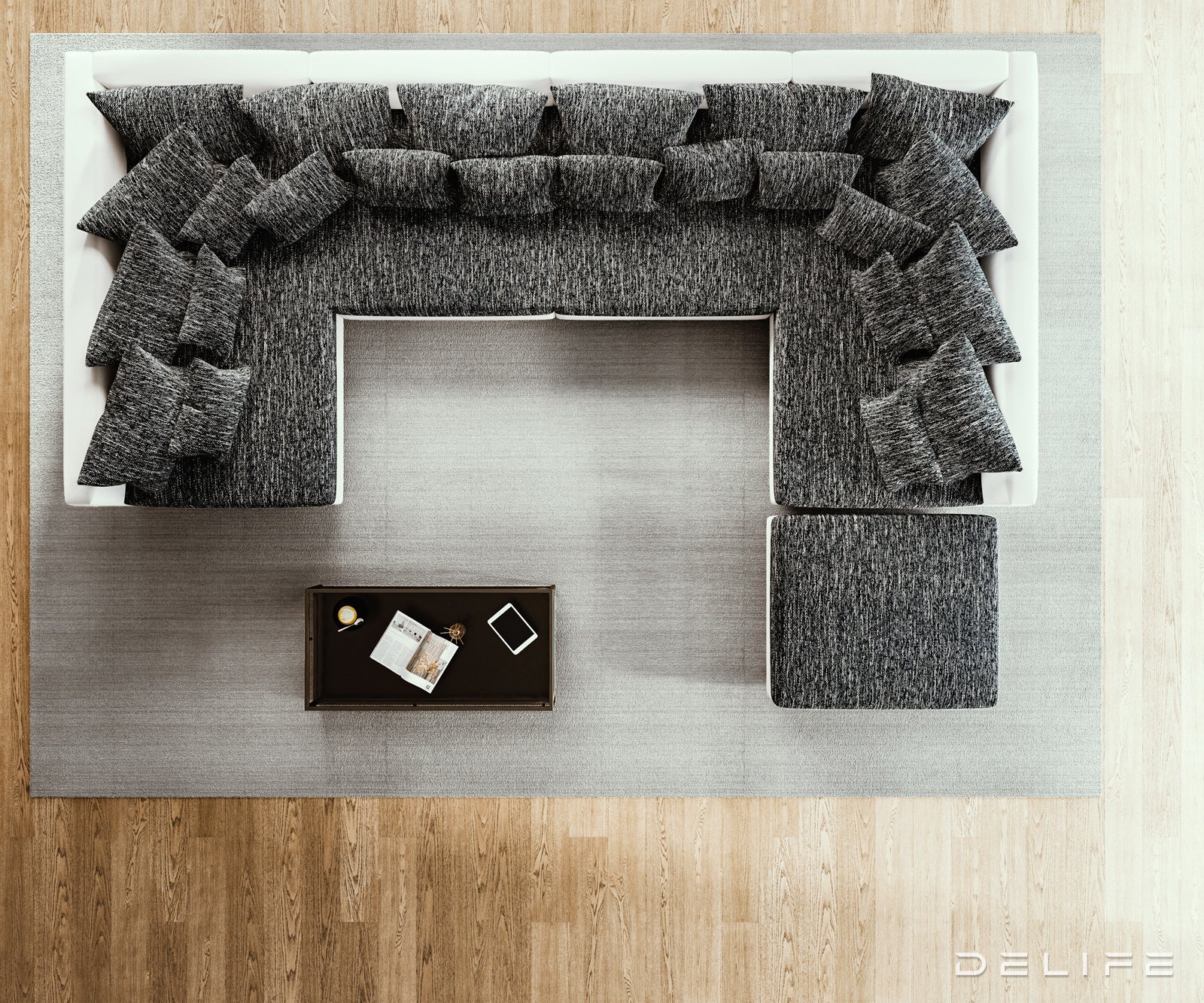 Kotna sedežna garnitura Clovis XL 400x185 cm, Material: Strukturirana tkanina/Umetno usnje