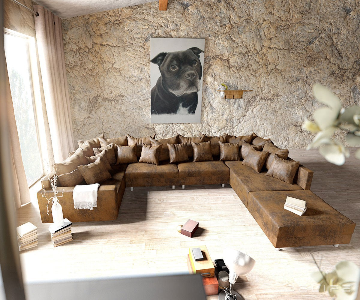 Kotna sedežna garnitura Clovis XL 400x185cm, Material: Mikrovelur