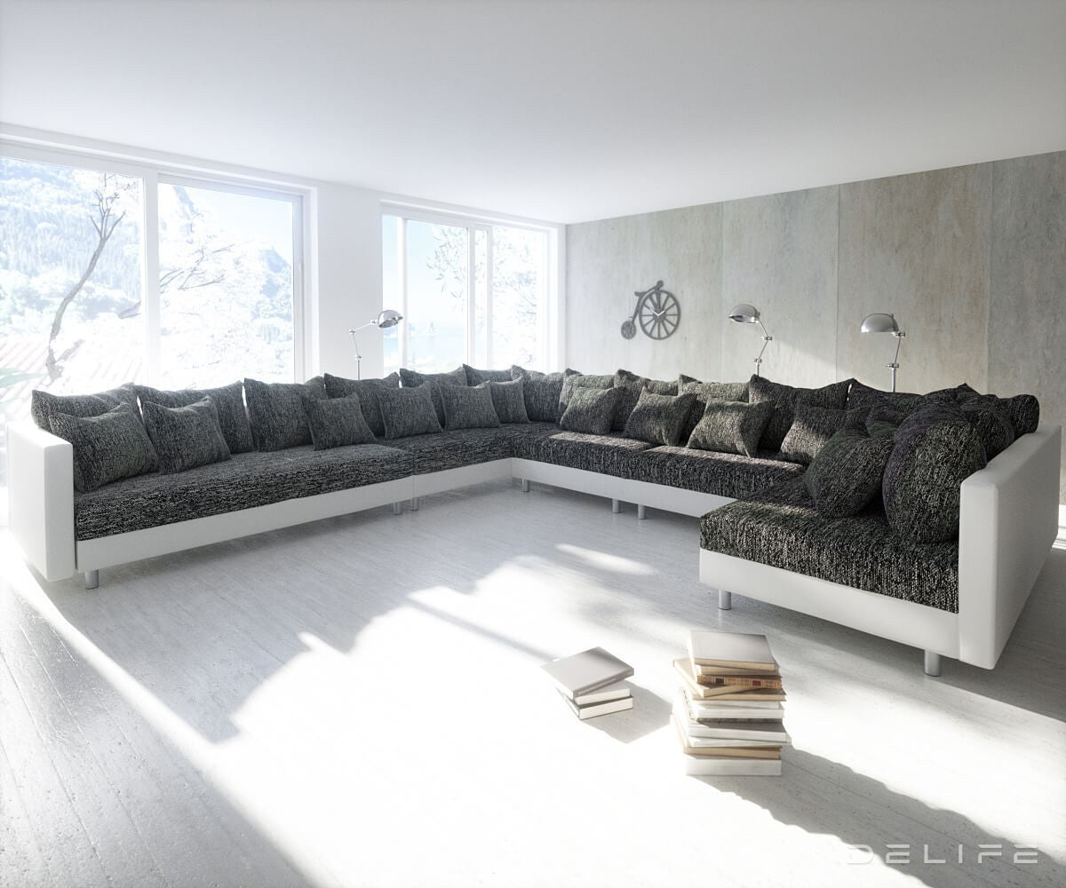 Kotna sedežna garnitura XXL Clovis 400x375cm, Material: Strukturirano blago/Umetno usnje