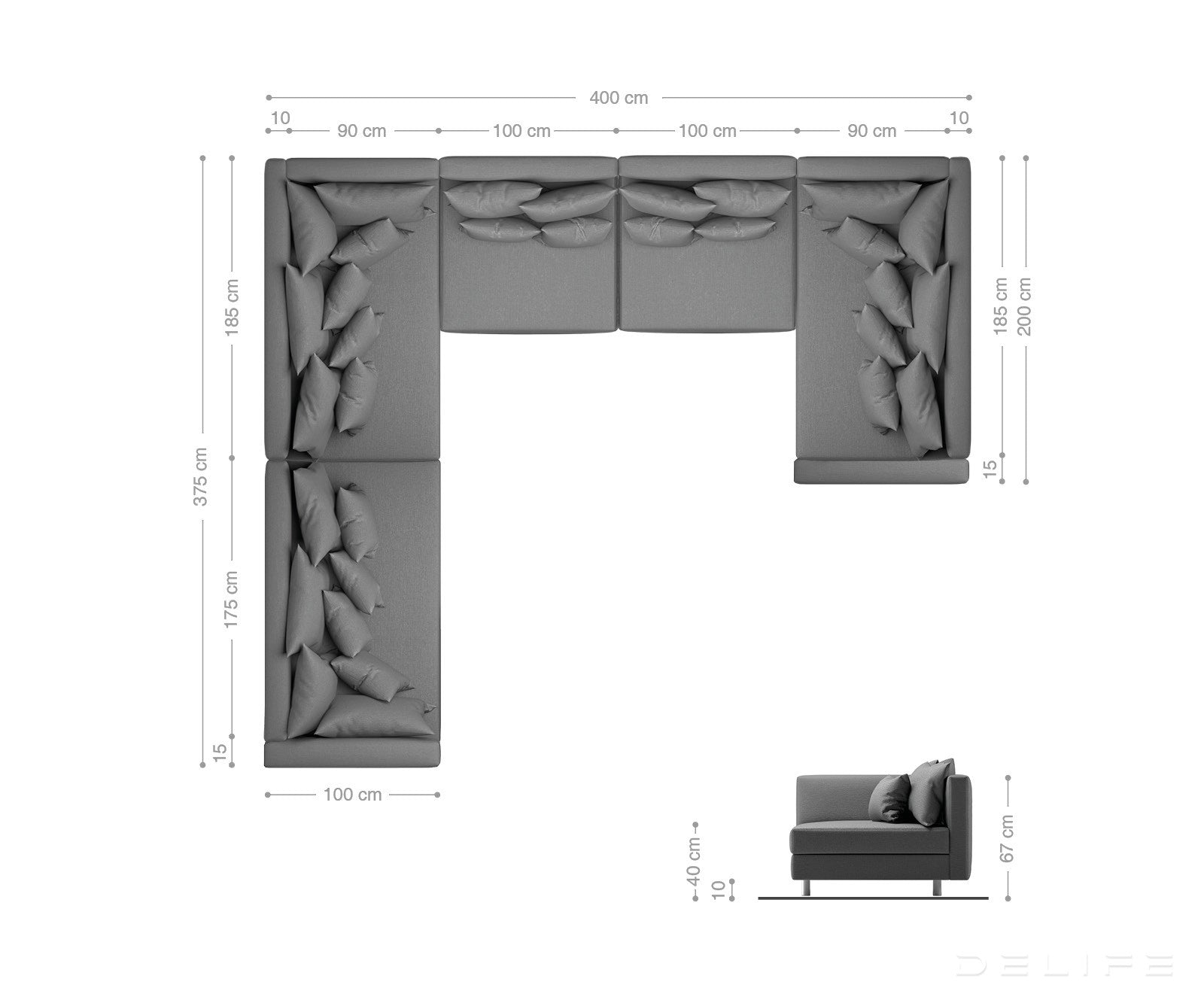 Kotna sedežna garnitura XXL Clovis 400x375cm, Material: Strukturirano blago/Umetno usnje