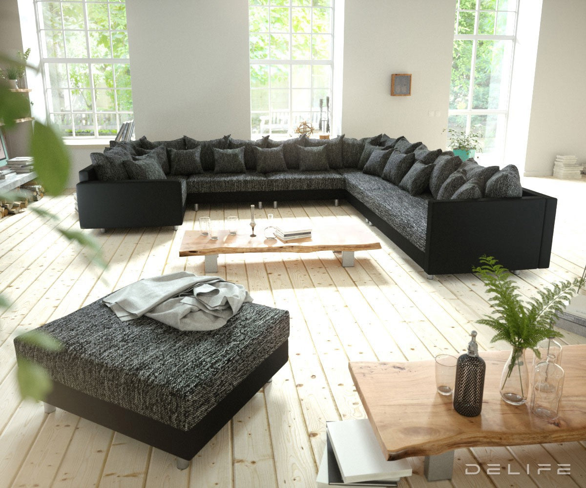 Kotna sedežna garnitura XXL Clovis 400x375cm, Material: Strukturirano blago/Umetno usnje