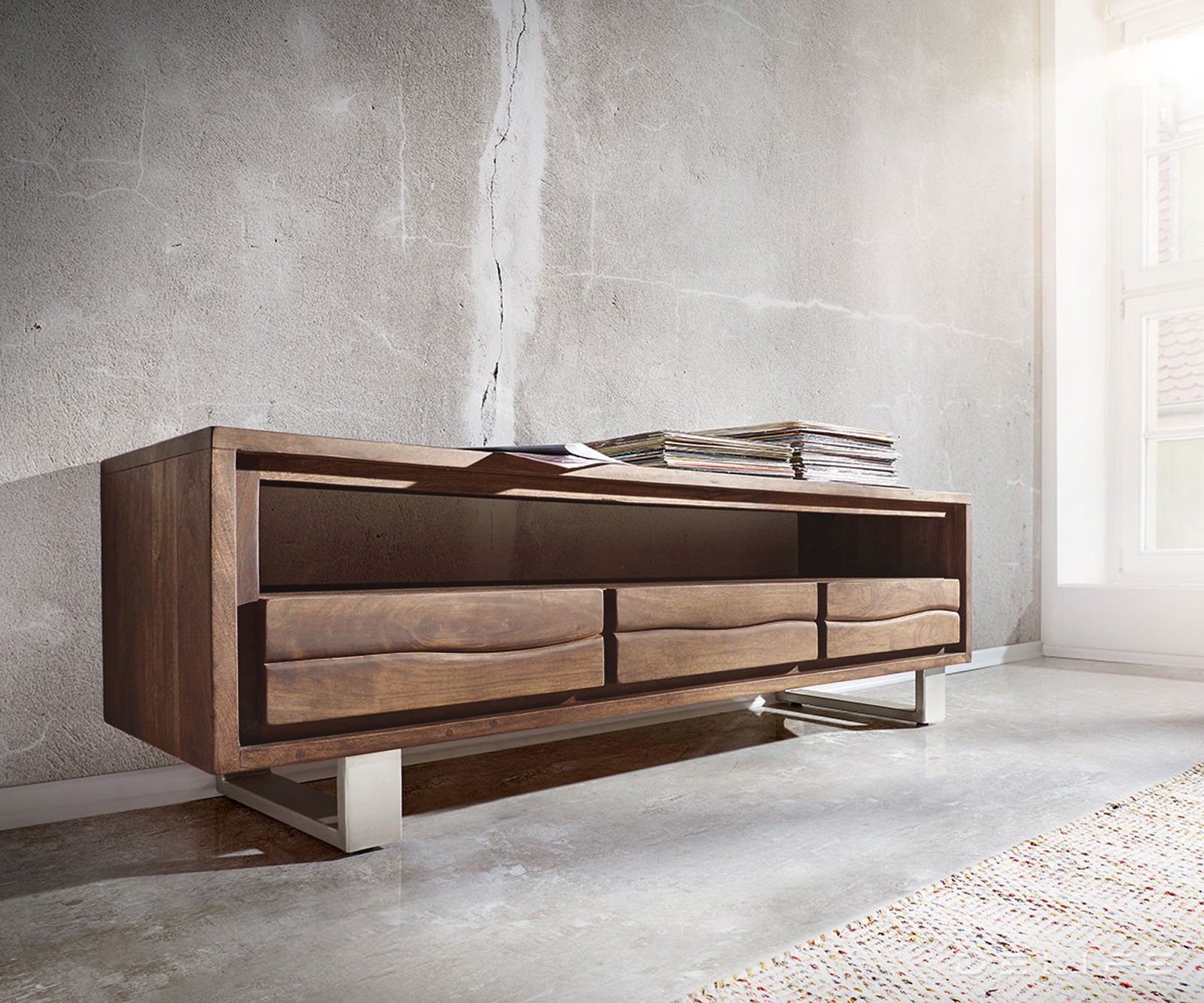 Predalnik Live Edge, 3 predali, 1 prekat, Material: akacija