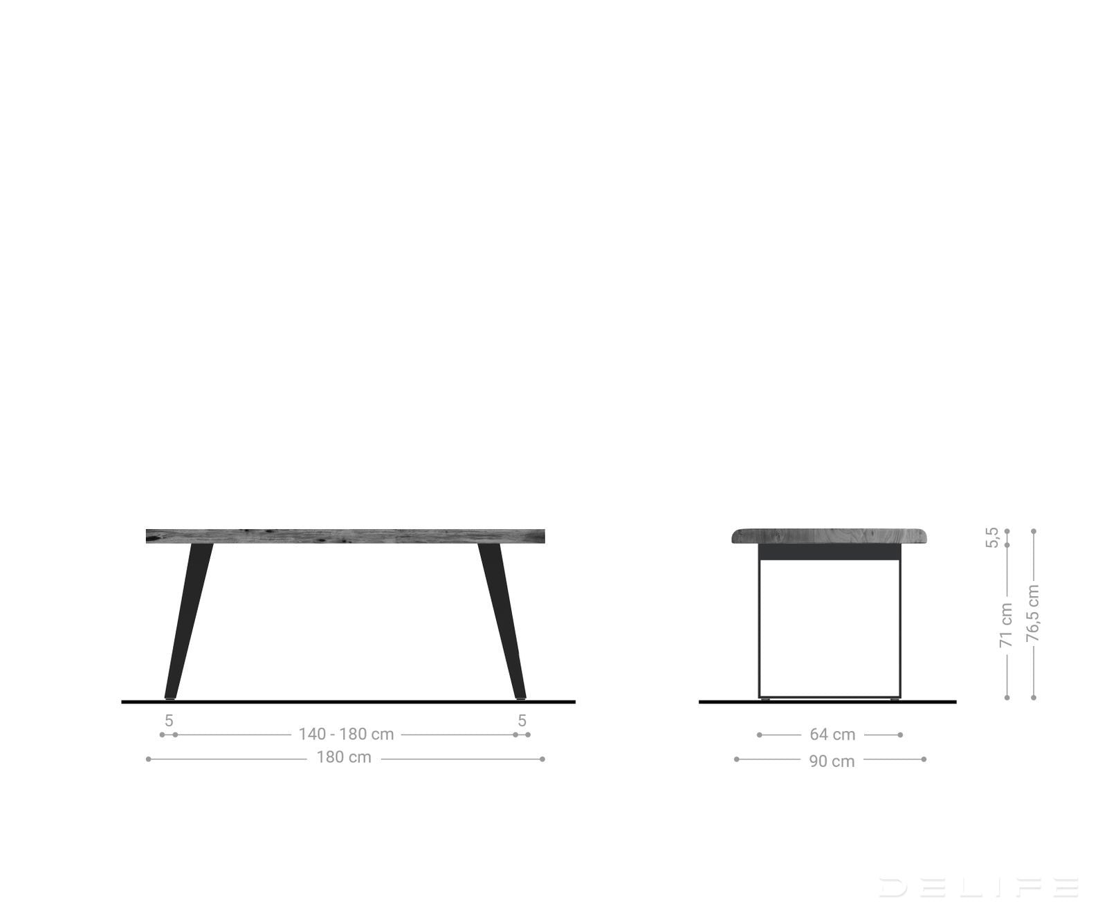 Jedilna miza z robom, Material: Akacija, Debelina deske: 5,5 cm