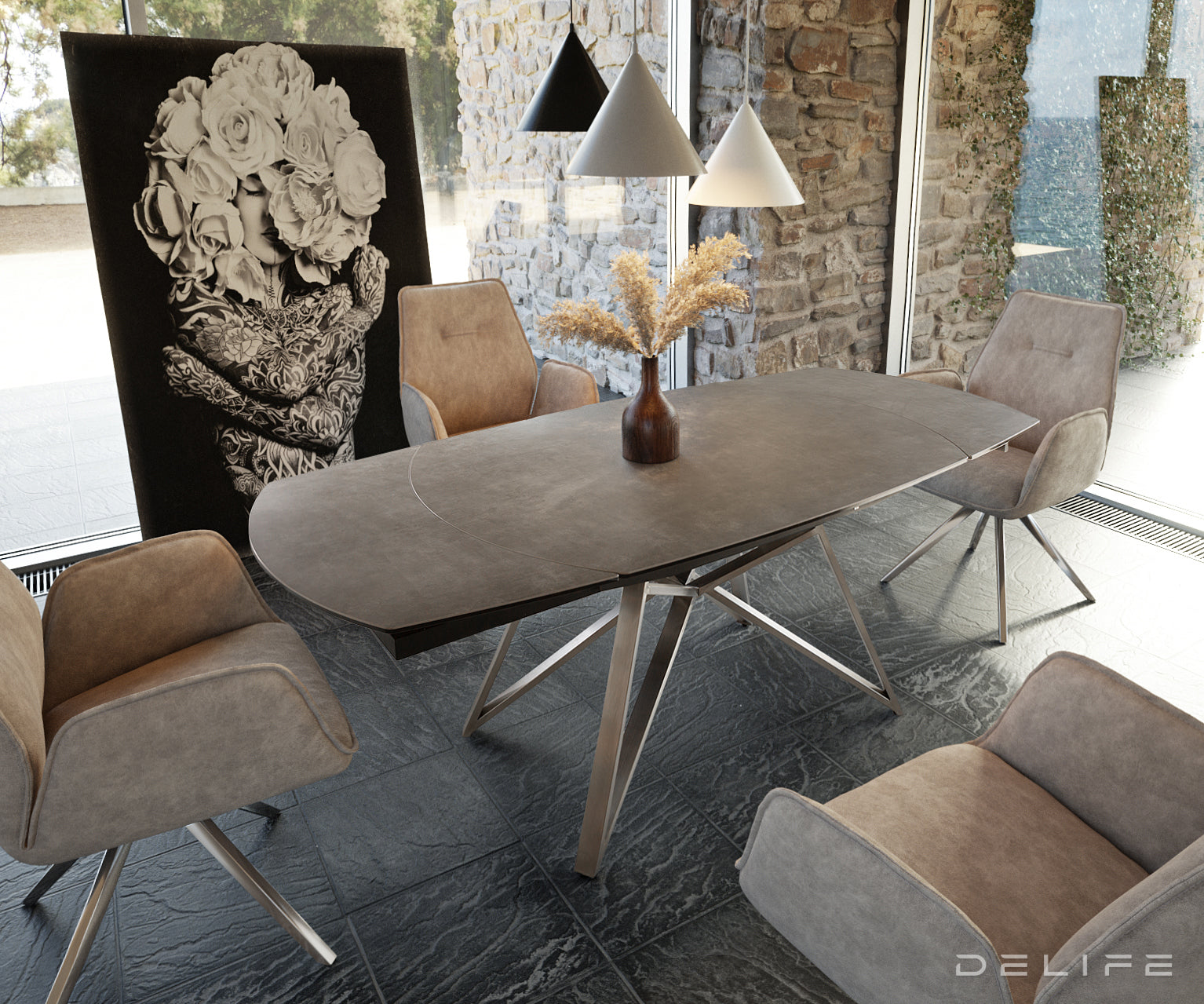 Raztegljiva miza Carlow 130/200x90cm, Material: Keramika