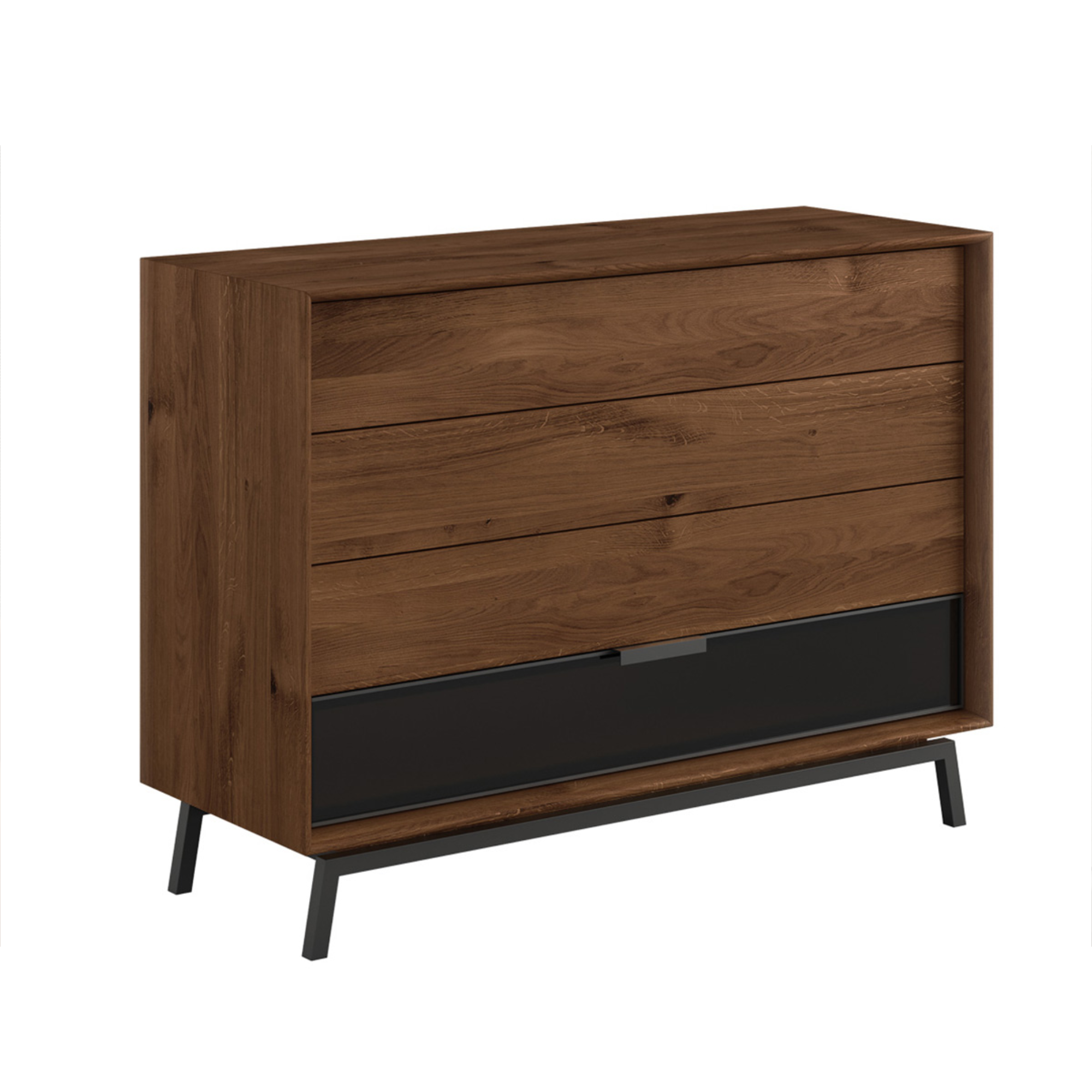 Komoda Modern Loft 120,50x45 cm s steklom, material: masivno hrastovo les