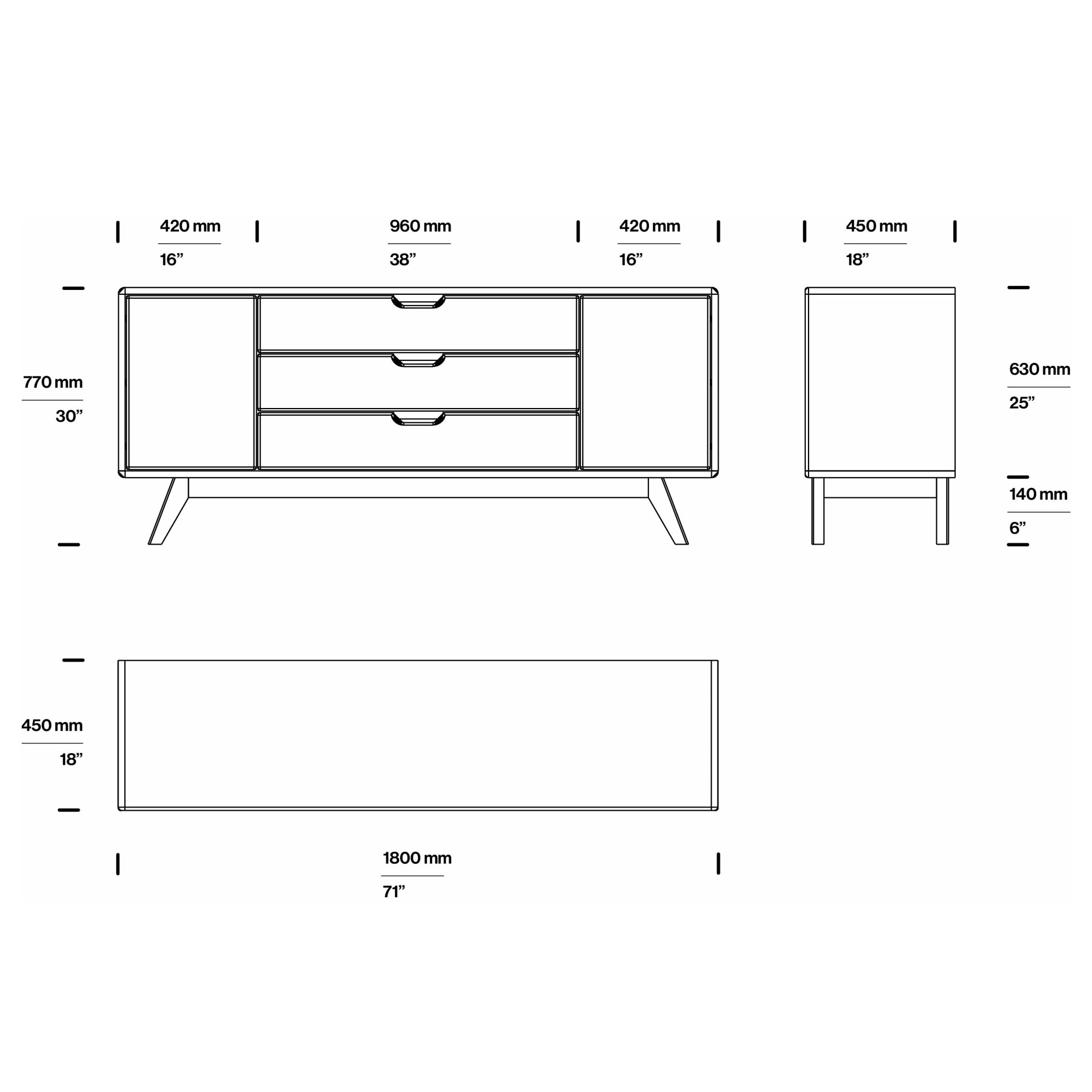 TV komoda Modena 180x45 cm, material: masiven hrast