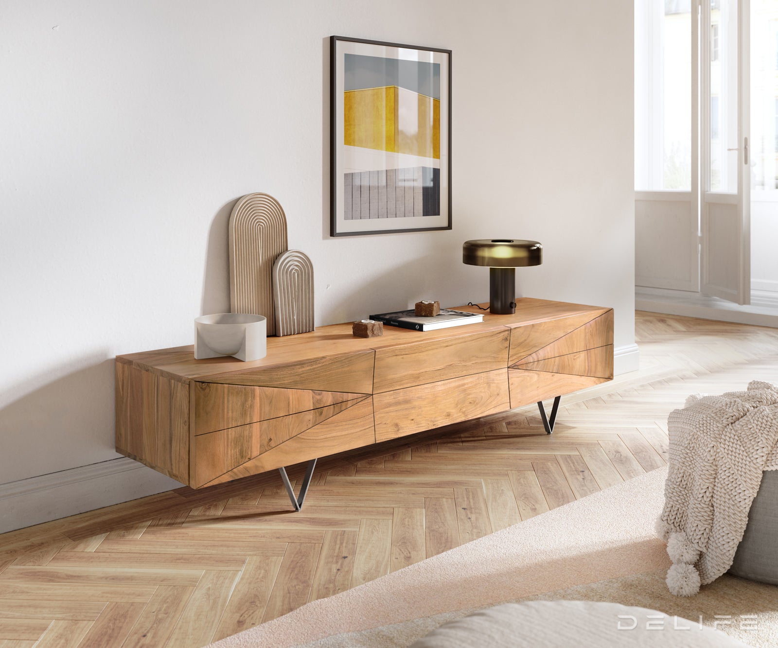 Dizajnerska komoda Wyatt 175 cm, material: akacija