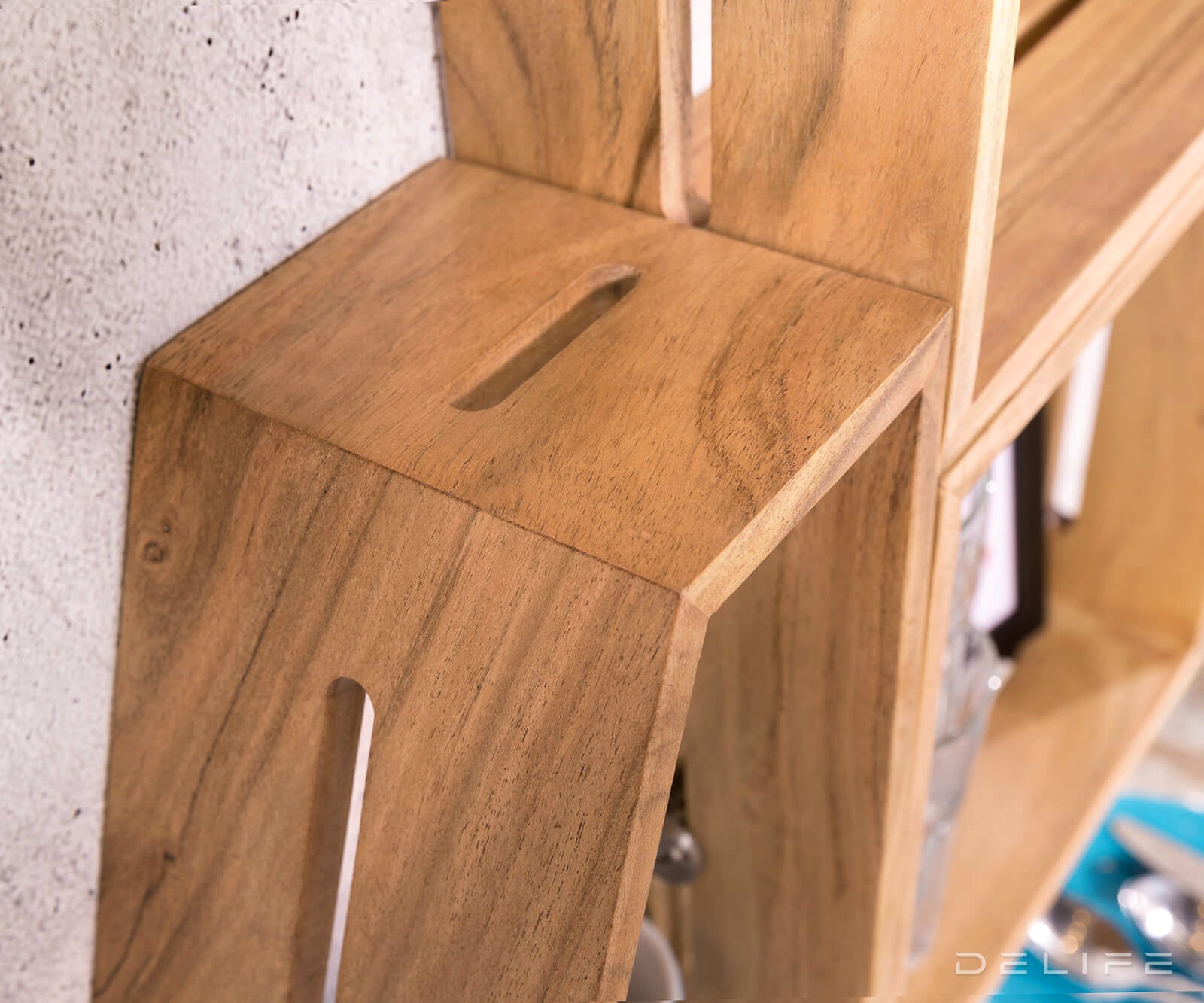 Komplet 3 stenskih polic Wyatt 70x55cm, Material: Akacija