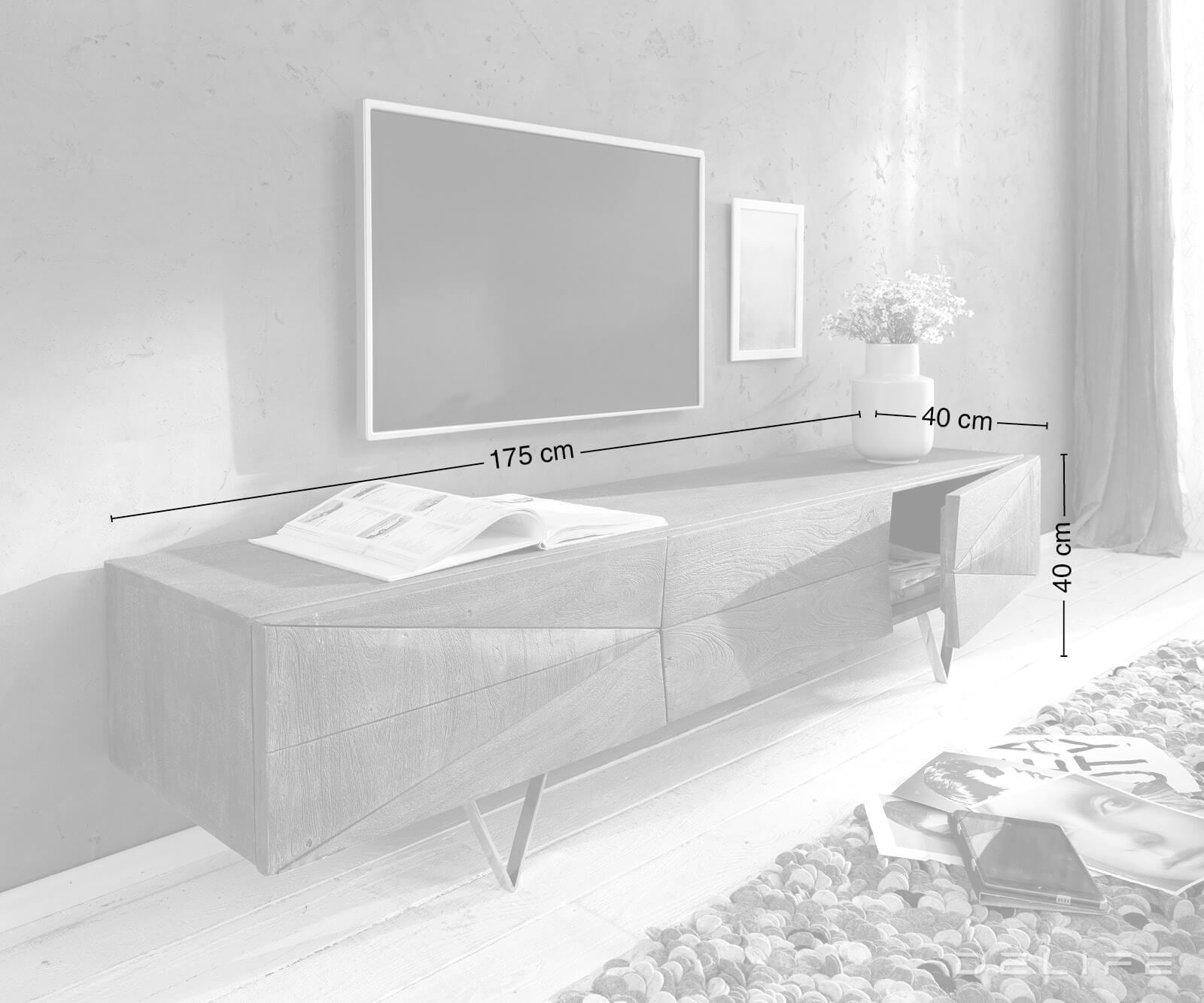 Dizajnerska komoda Wyatt 175 cm, material: akacija