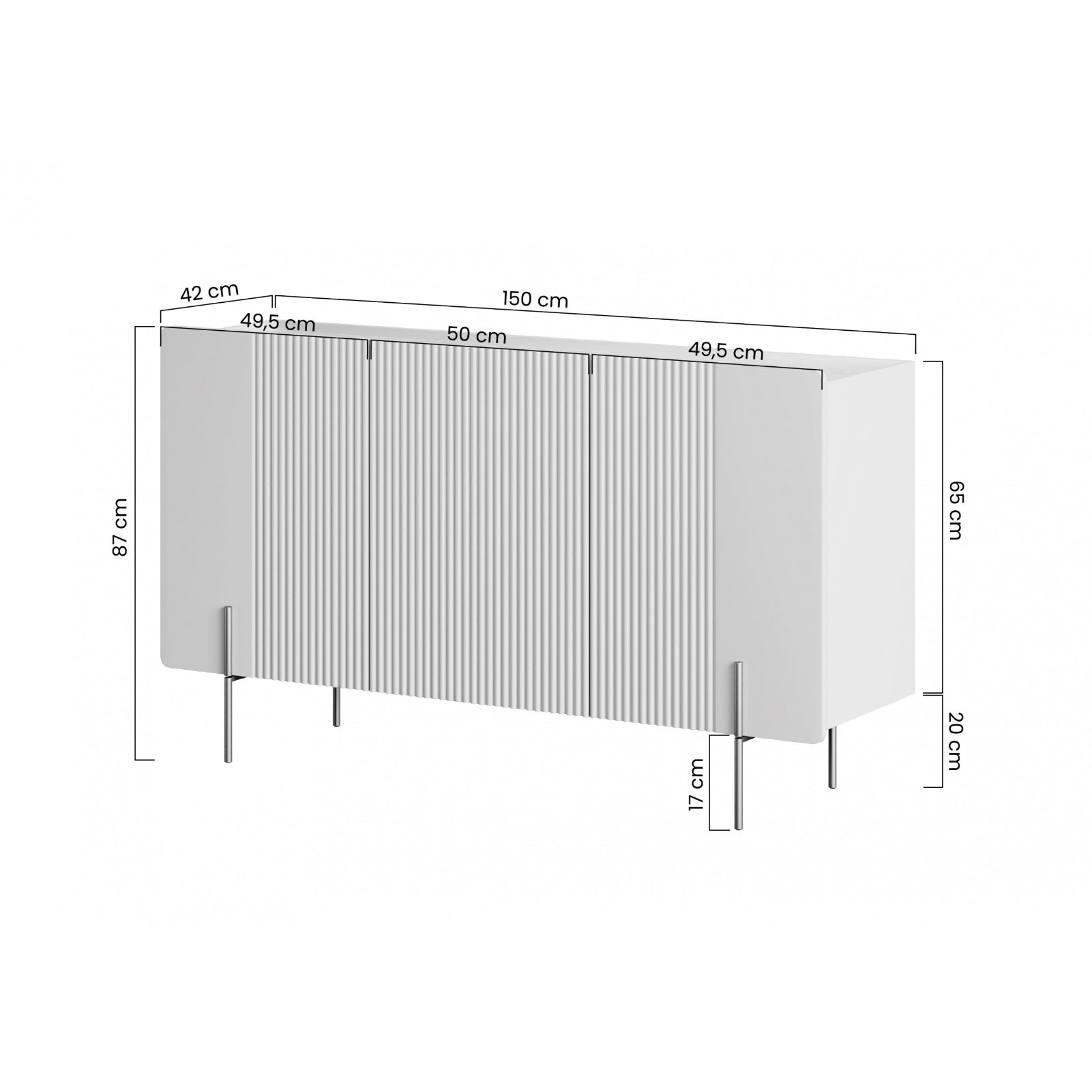 Komoda Malmi 150 cm, 3 vrata in 3 police, material: MDF
