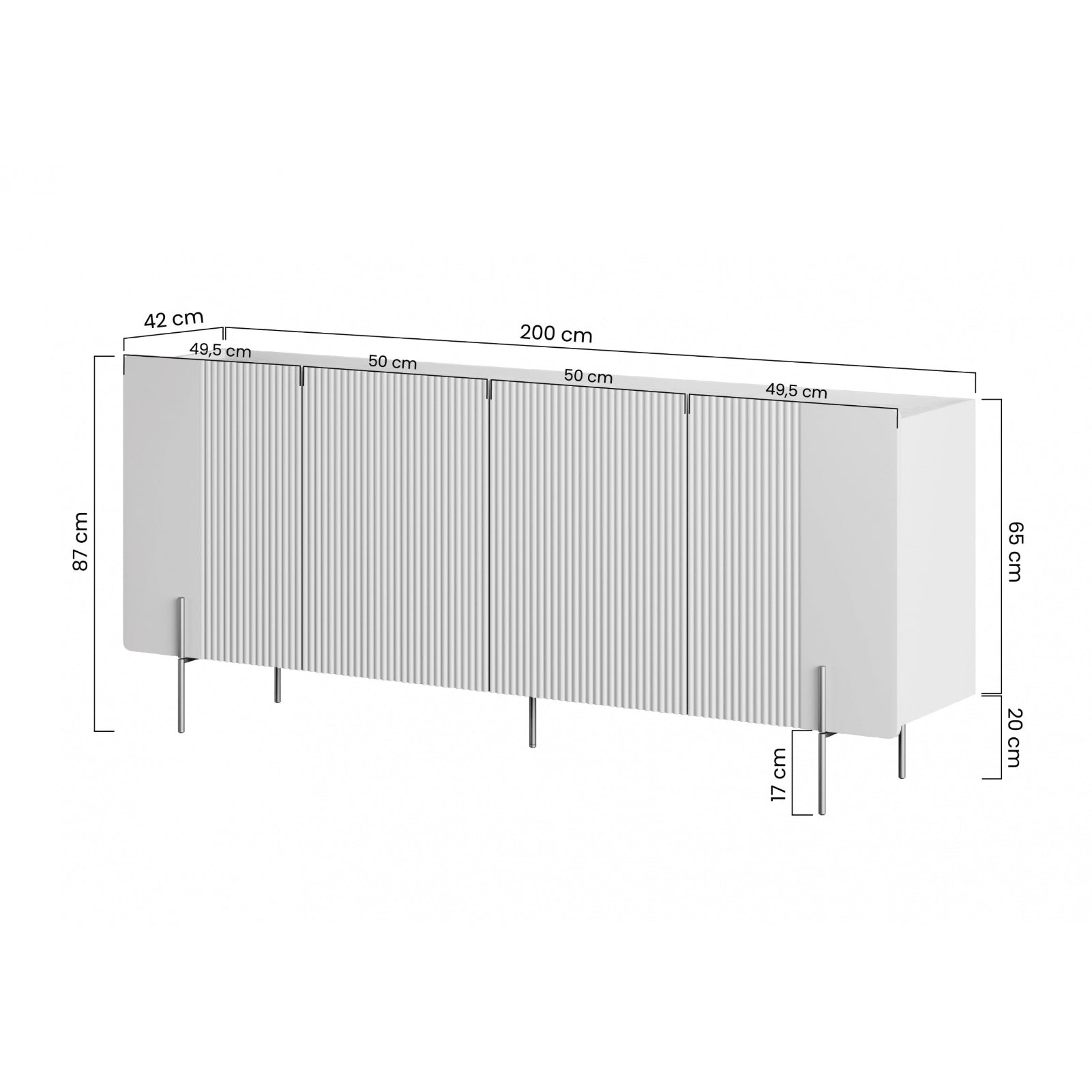 Komoda Malmi 200 cm, 4 vrata in 4 police, material: MDF