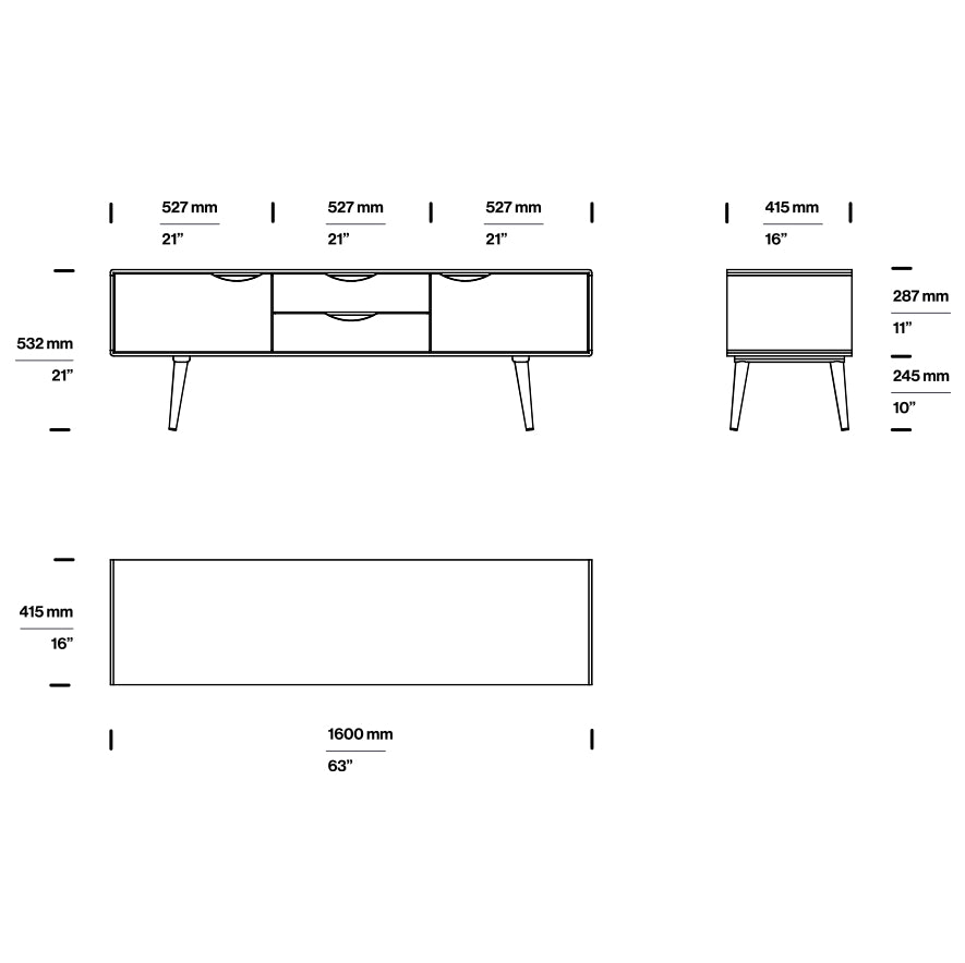 TV komoda Primo Bassa 160x41,5 cm, material: polno les oreh