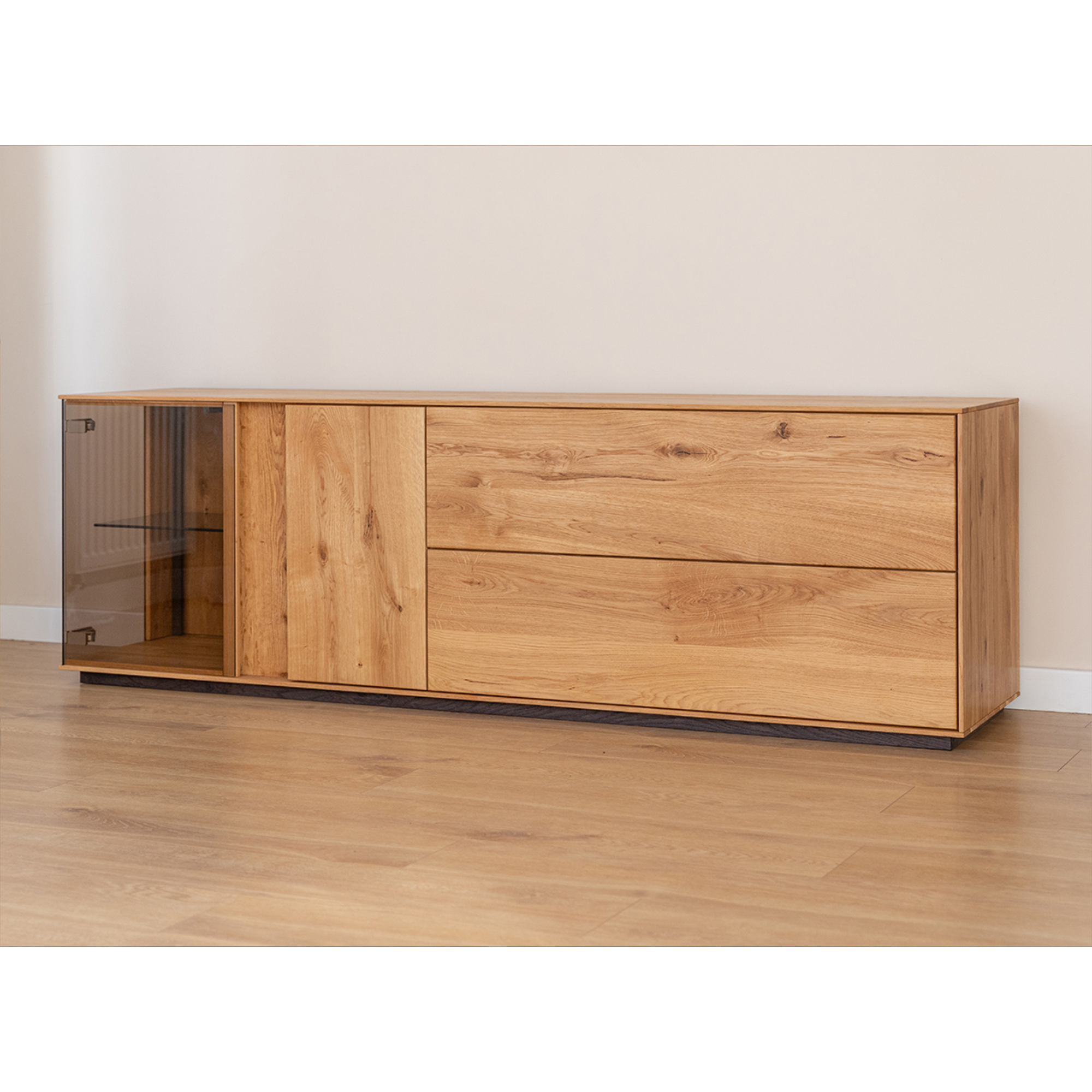 TV komoda Collodi s steklom, material: masivni hrast