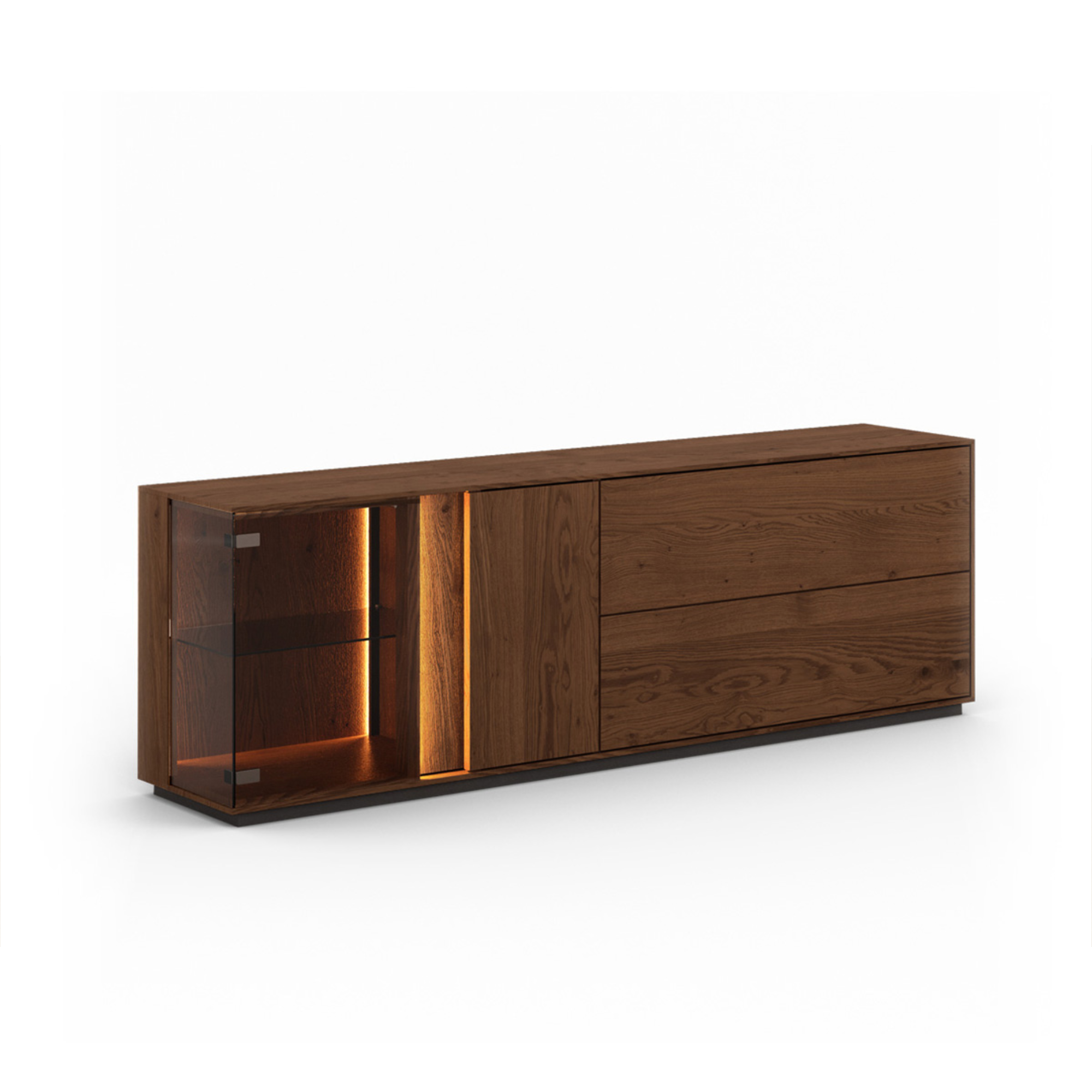 TV komoda Collodi s steklom, material: masivni hrast