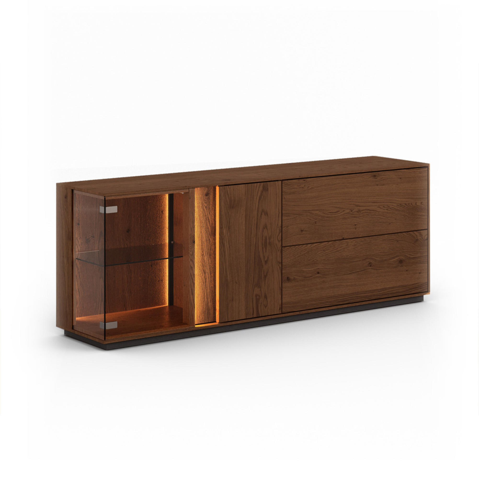 TV komoda Collodi s steklom, material: masivni hrast