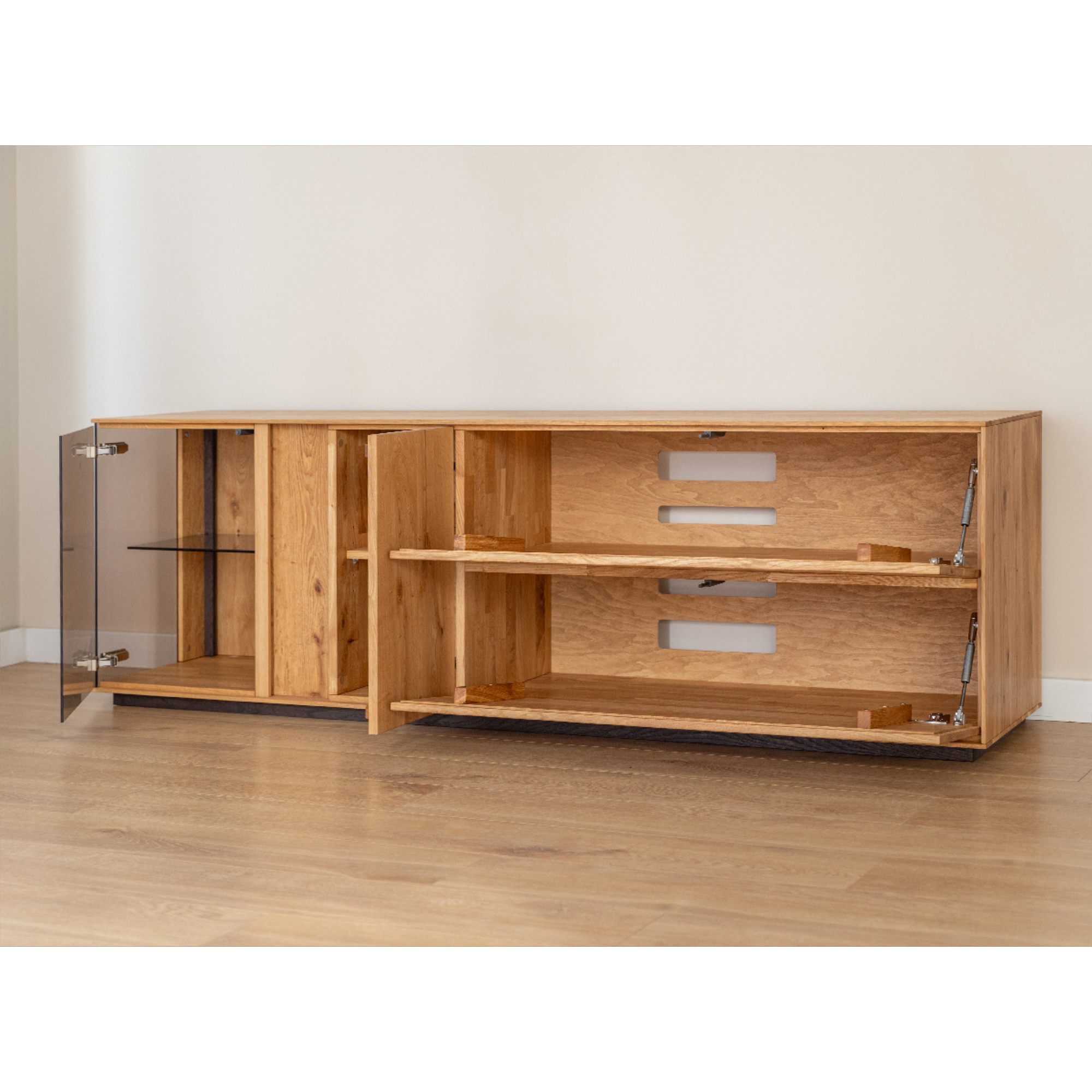 TV komoda Collodi s steklom, material: masivni hrast