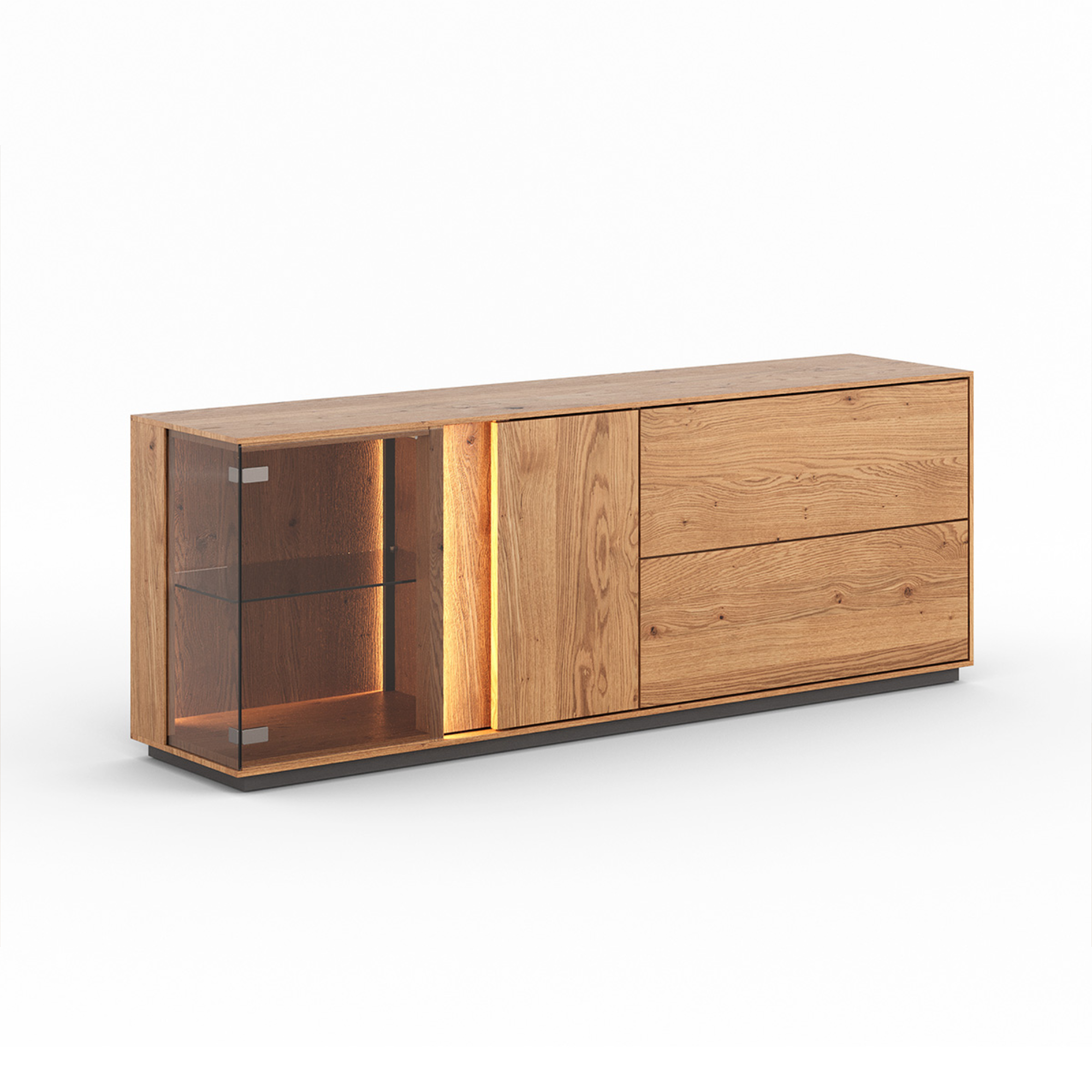 TV komoda Collodi s steklom, material: masivni hrast