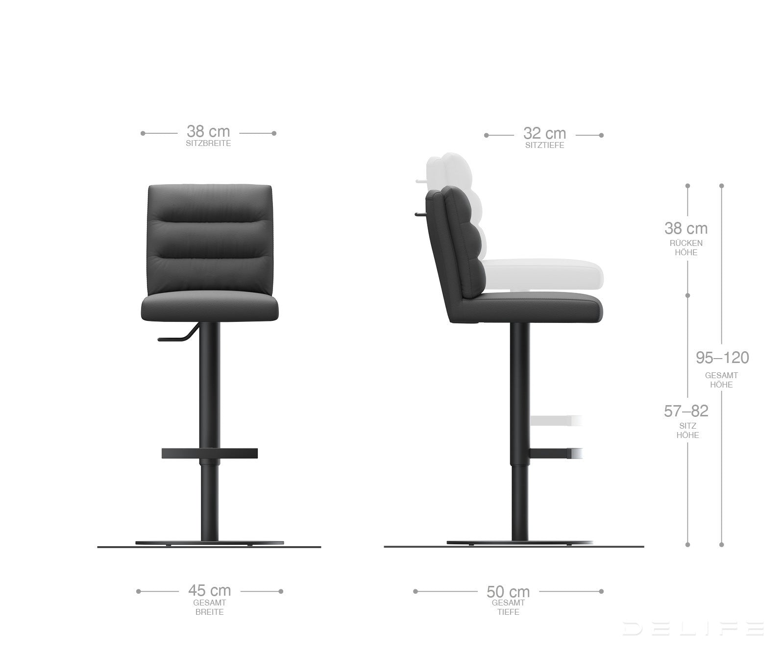 Barski stol Pela, Material: Usnje