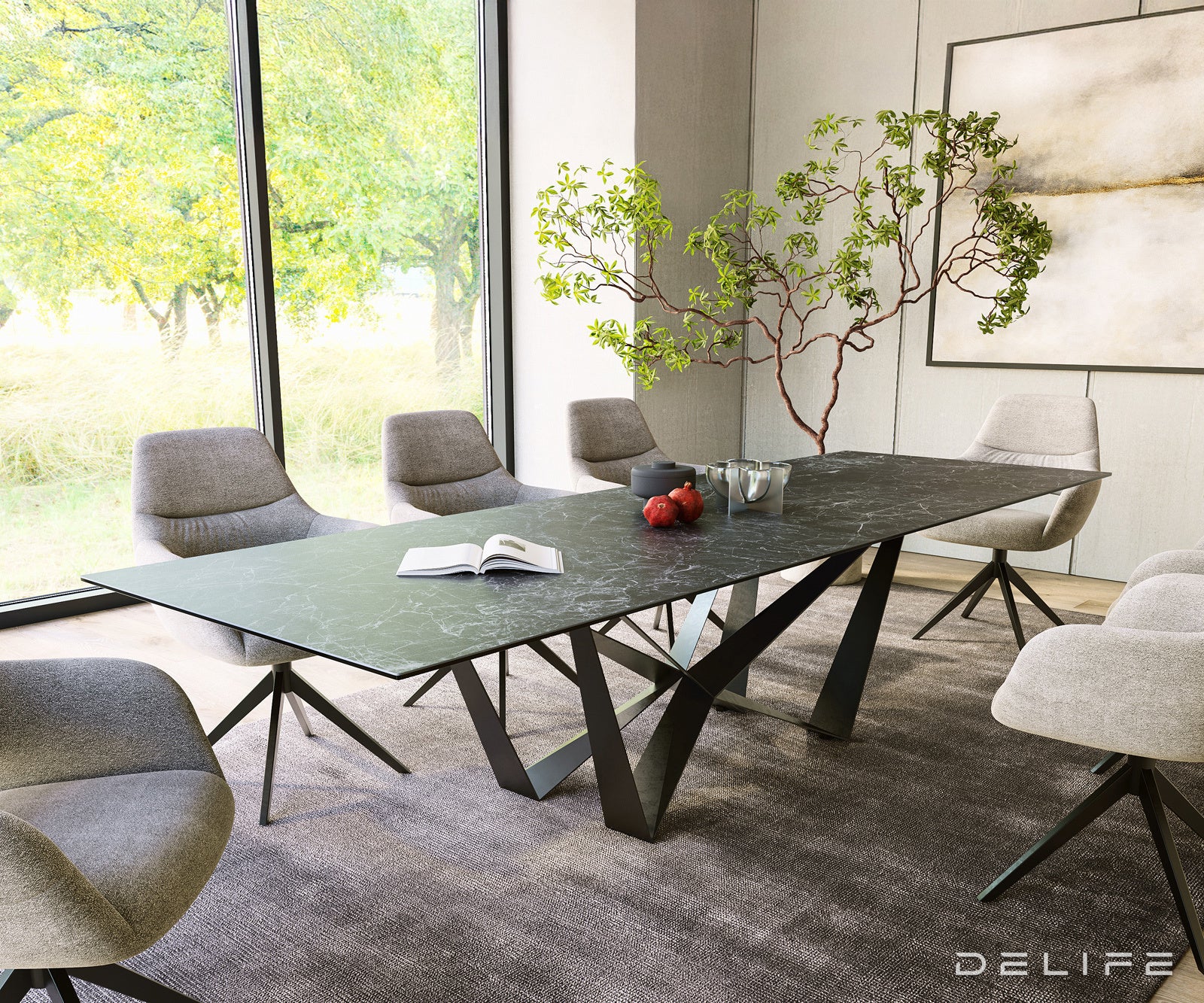 Jedilna miza z robom 300x100cm, Material: Keramika Laminam Nero Greco