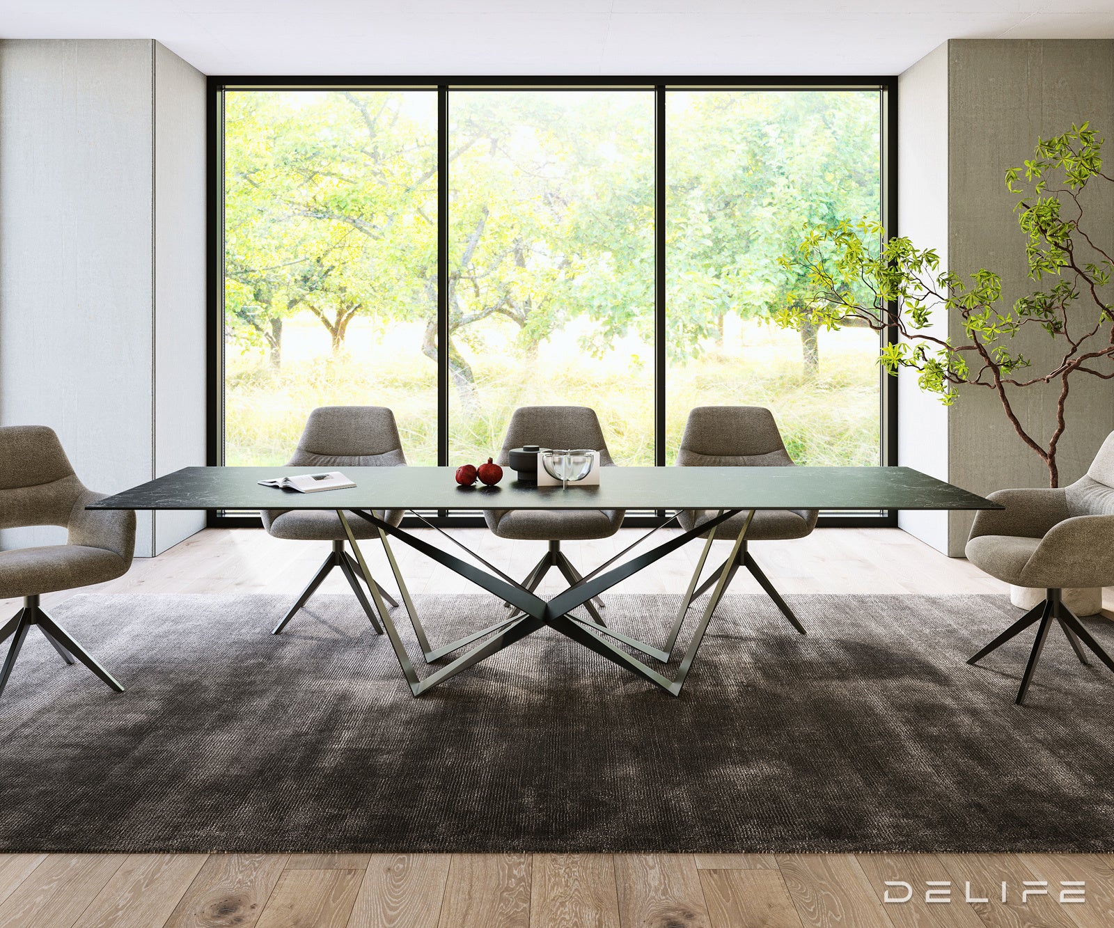 Jedilna miza z robom 300x100cm, Material: Keramika Laminam Nero Greco