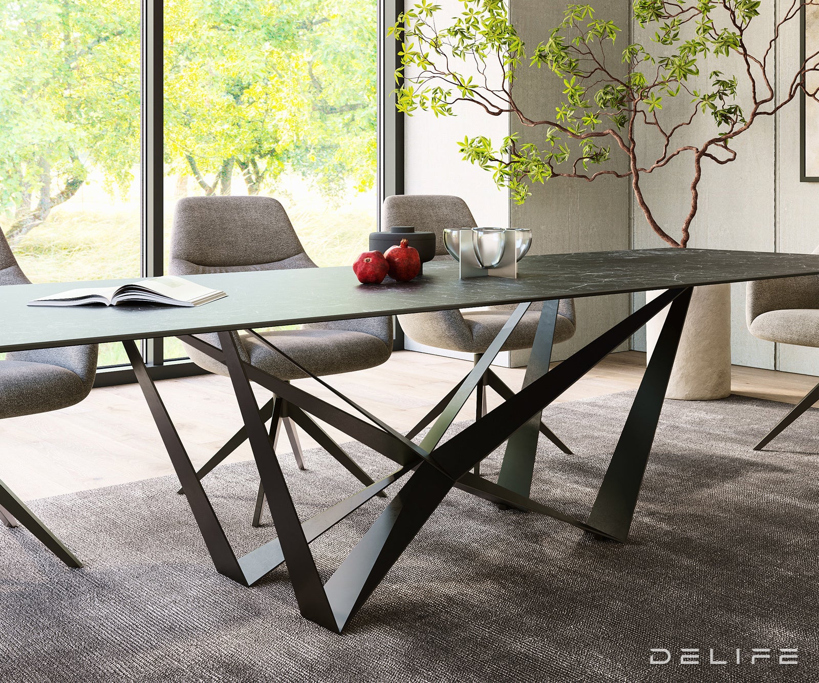 Jedilna miza z robom 300x100cm, Material: Keramika Laminam Nero Greco