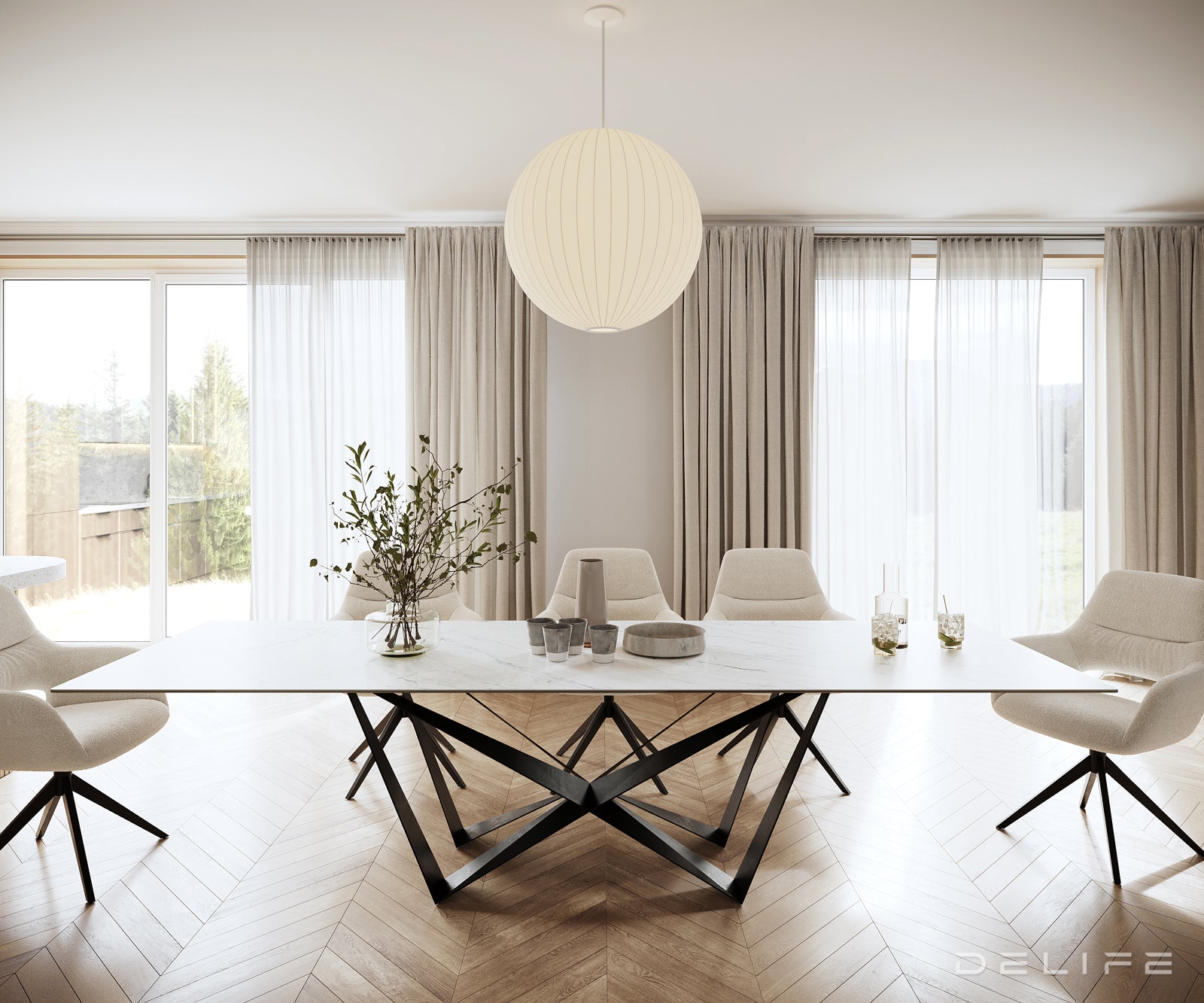 Jedilna miza z robom 300x100cm, Material: Laminam Statuarietto Ceramics