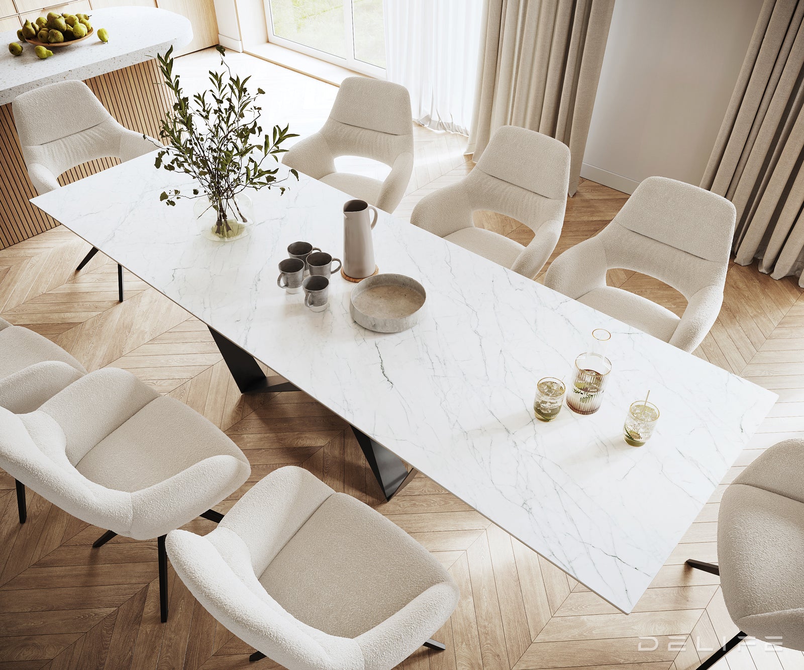 Jedilna miza z robom 300x100cm, Material: Laminam Statuarietto Ceramics