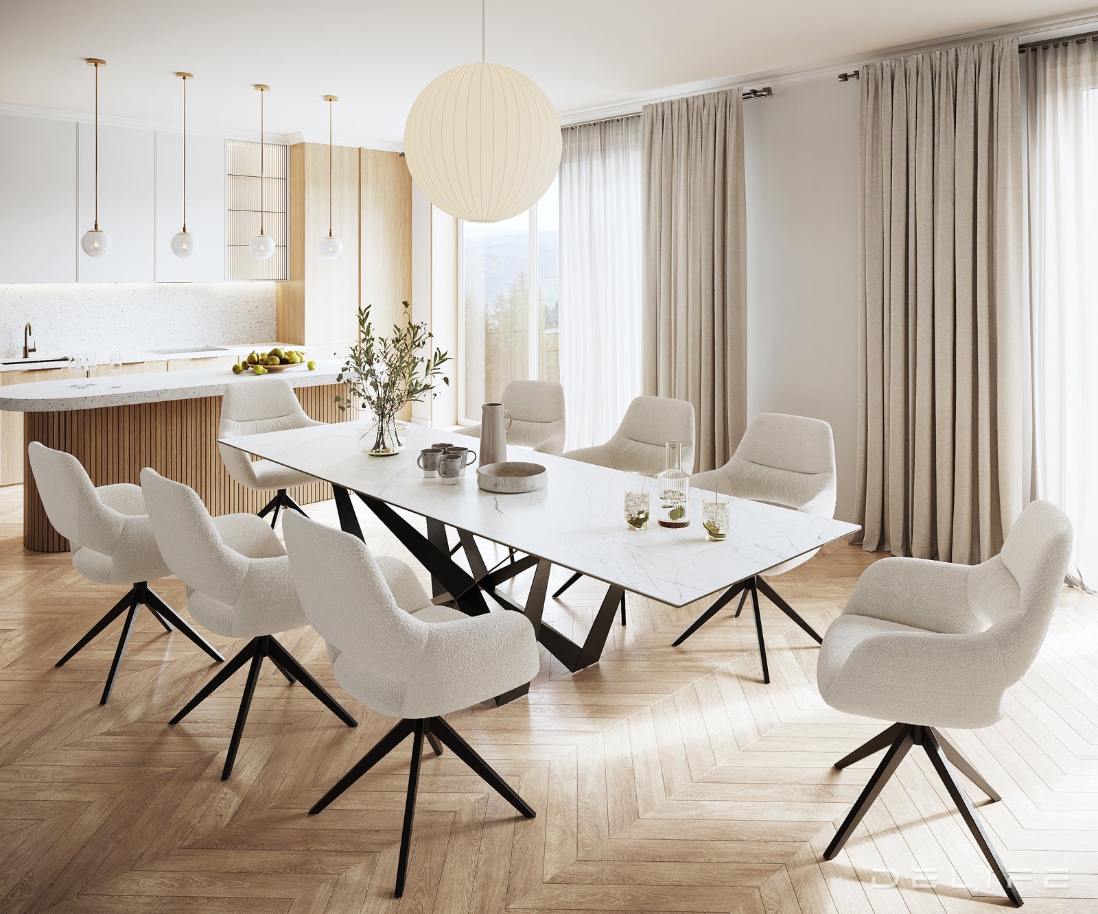 Jedilna miza z robom 300x100cm, Material: Laminam Statuarietto Ceramics