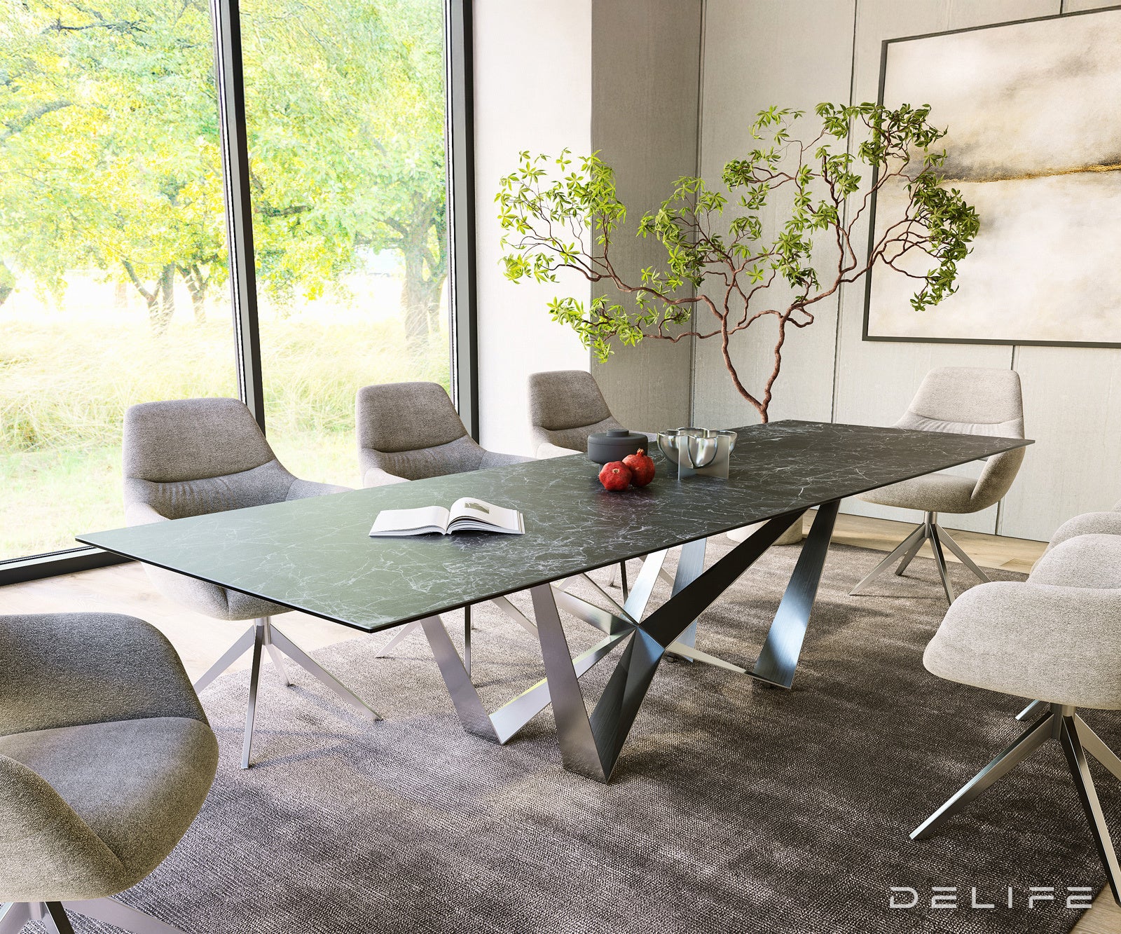 Jedilna miza z robom 300x100cm, Material: Keramika Laminam Nero Greco