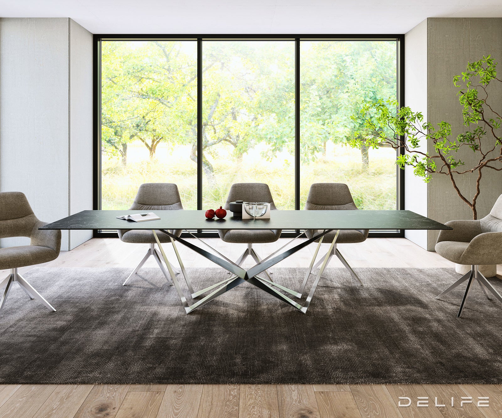 Jedilna miza z robom 300x100cm, Material: Keramika Laminam Nero Greco