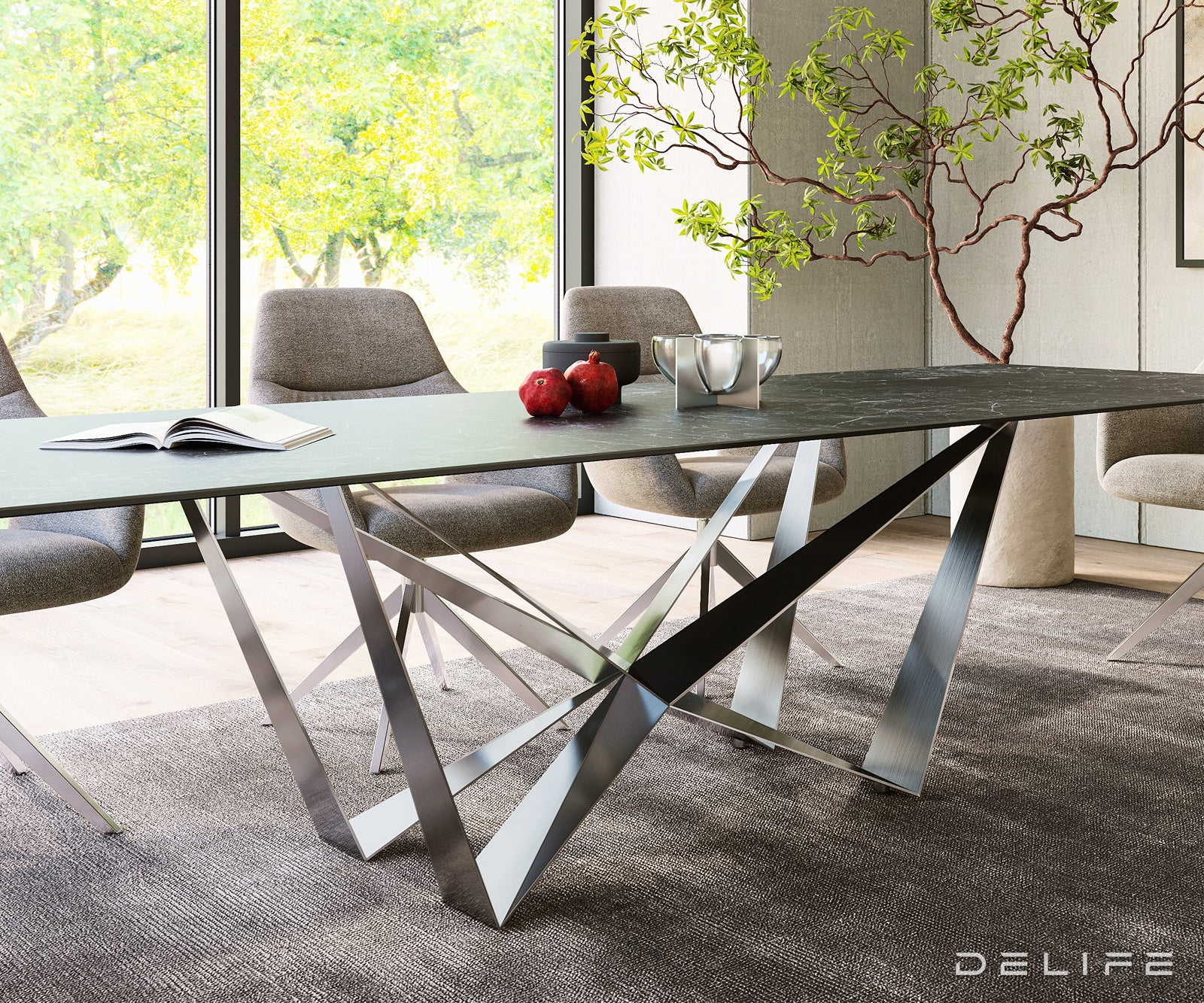 Jedilna miza z robom 300x100cm, Material: Keramika Laminam Nero Greco