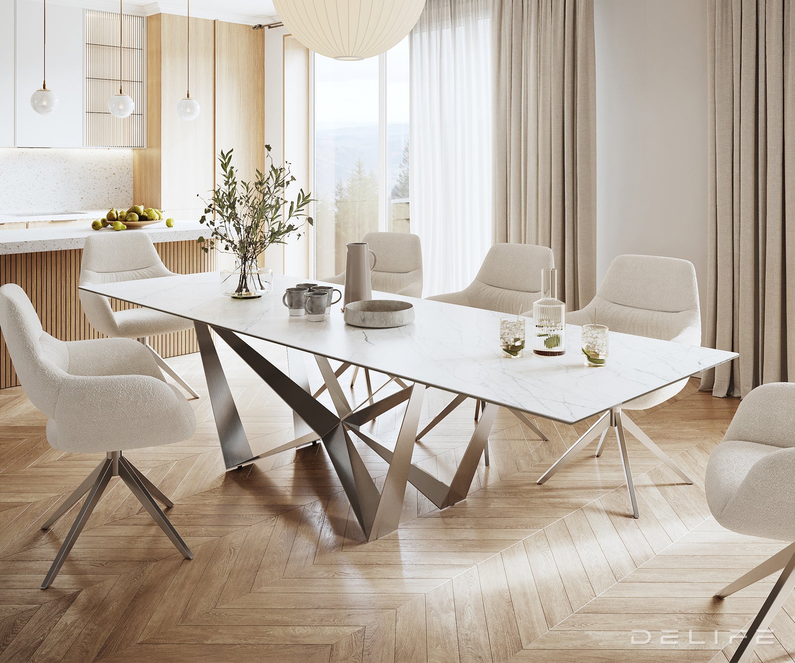 Jedilna miza z robom 300x100cm, Material: Laminam Statuarietto Ceramics