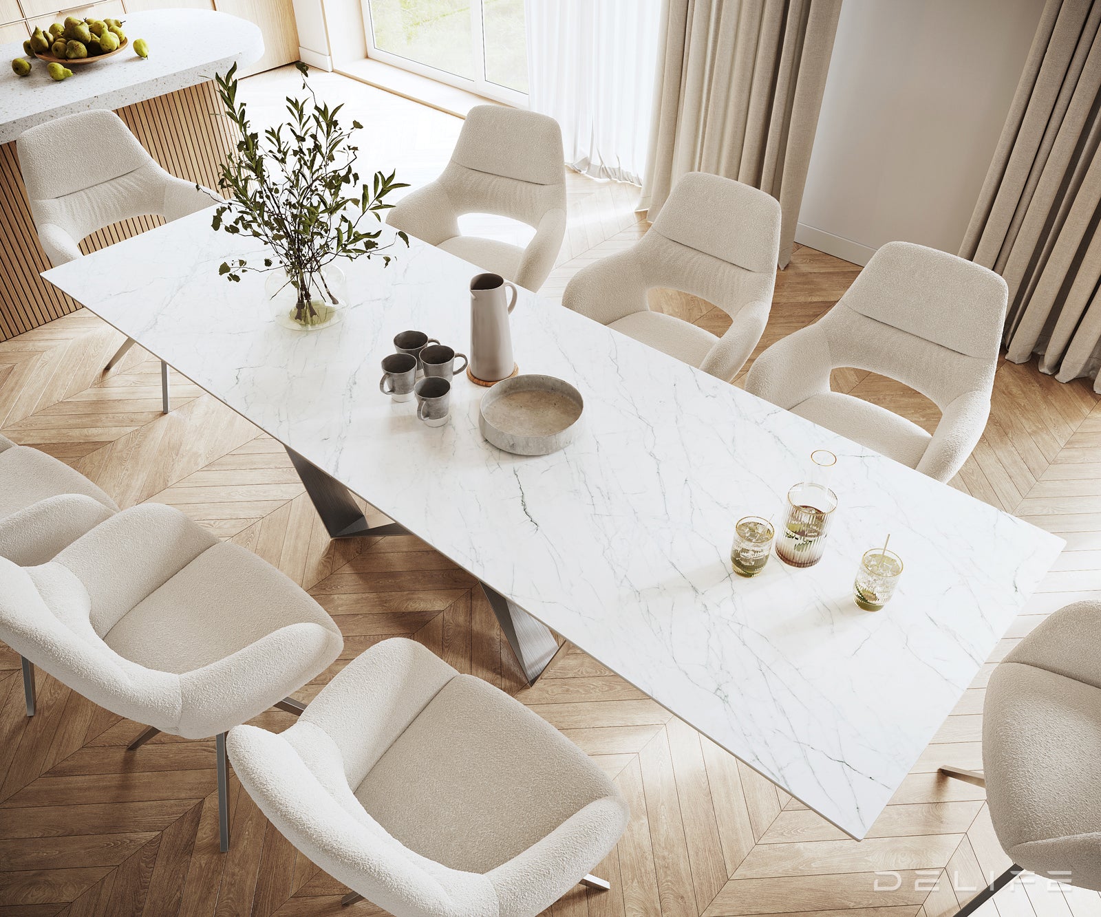 Jedilna miza z robom 300x100cm, Material: Laminam Statuarietto Ceramics