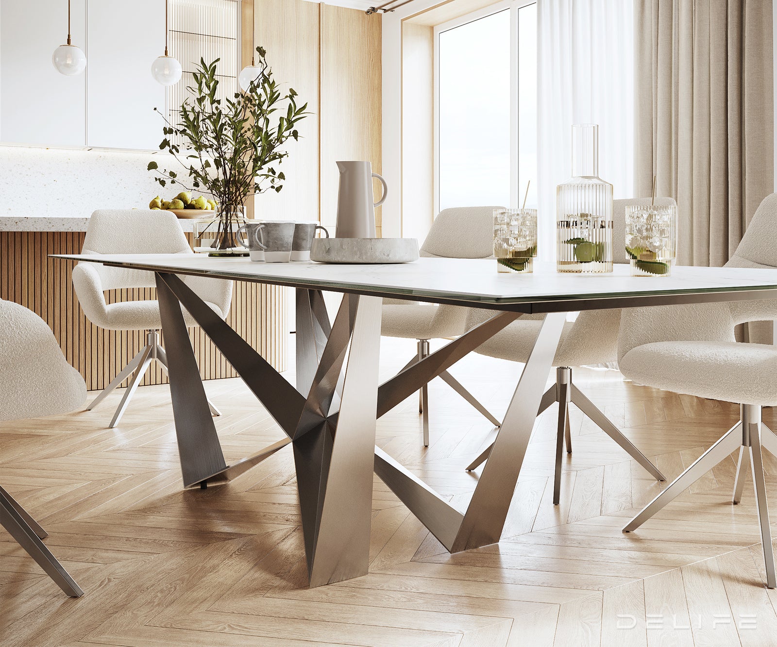 Jedilna miza z robom 300x100cm, Material: Laminam Statuarietto Ceramics